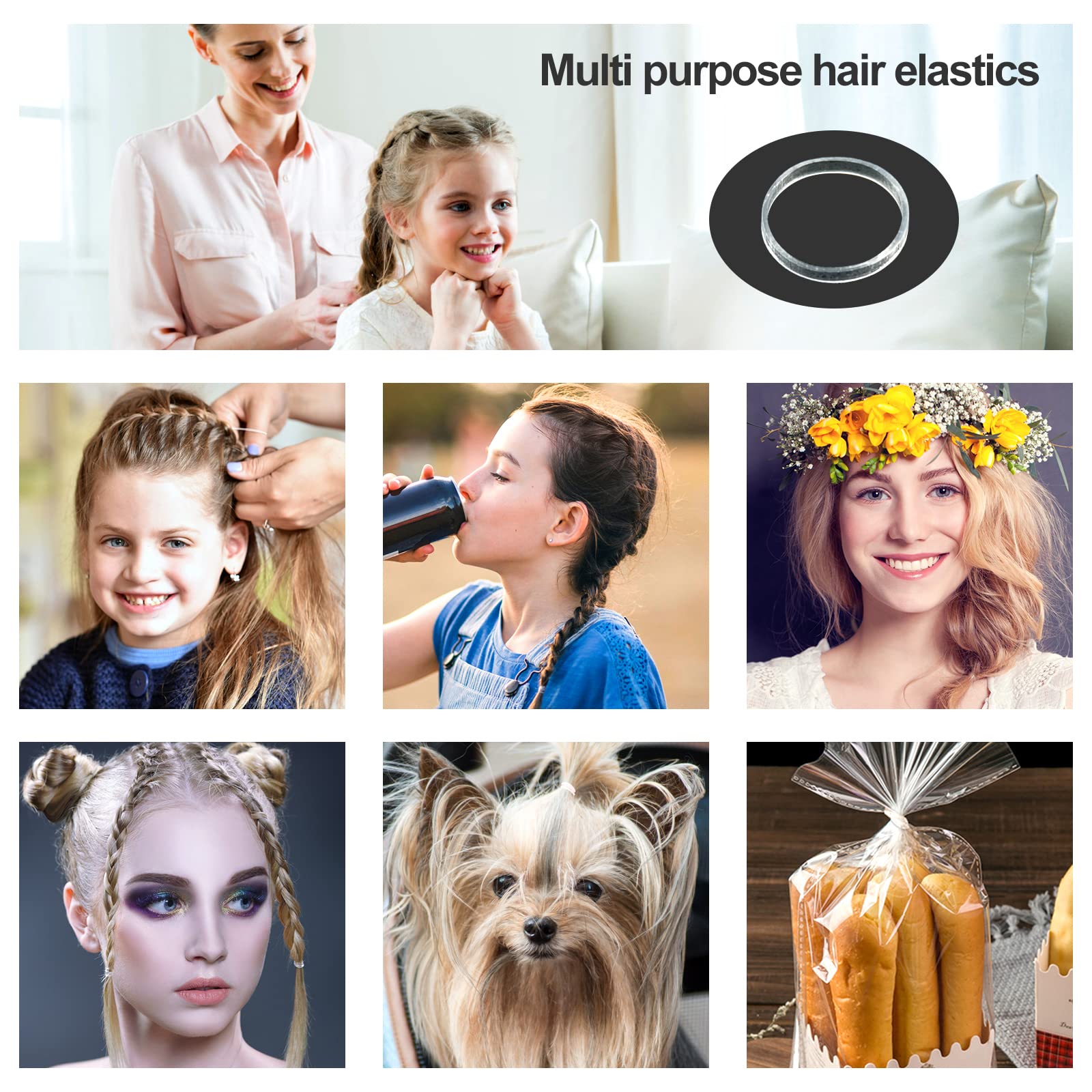 Hanyoushengvance Clear Elastic Hair Bands,1100 Mini Rubber Bands,Soft Hair Elastics Ties Bands