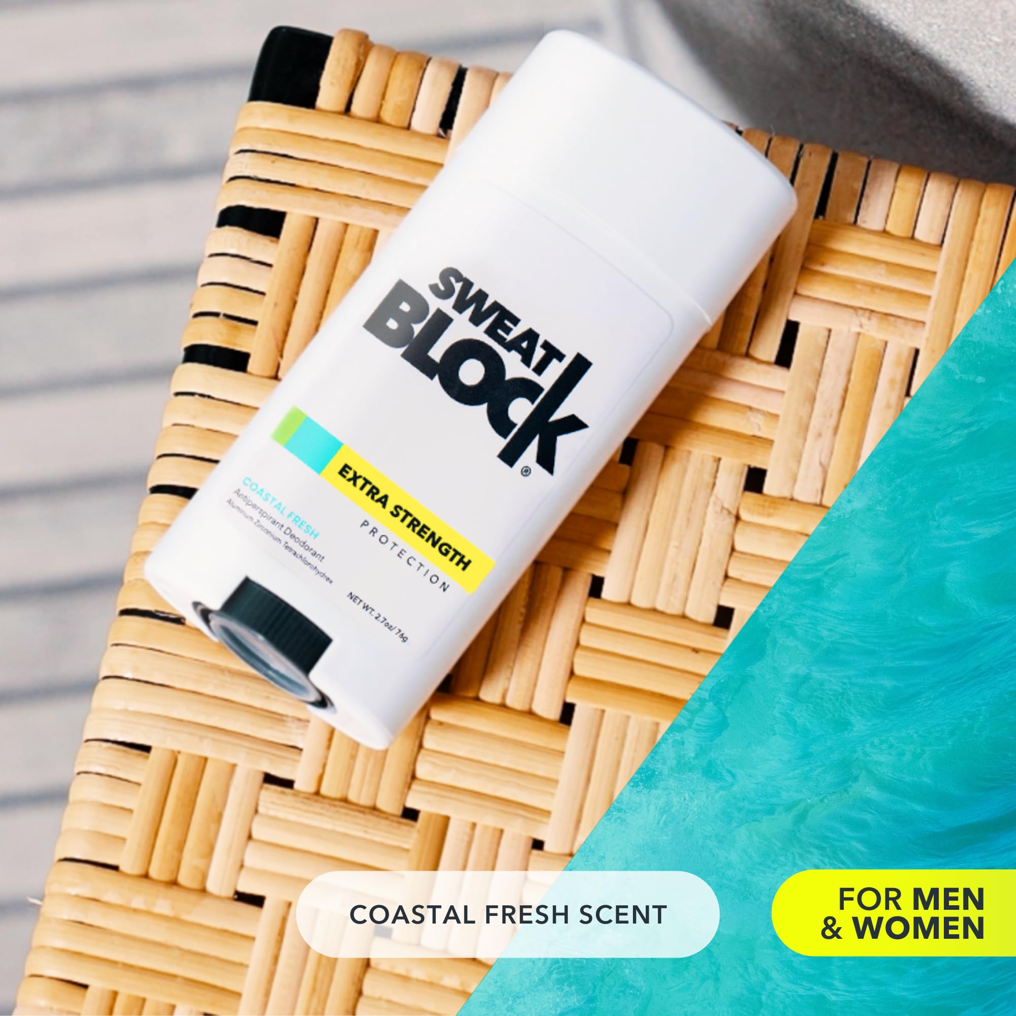 SweatBlock Deodorant Antiperspirant for Women & Men - 24-Hour High Degree Sweat & Odor Protection - Non-Irritating Smooth Glide - Coastal Fresh Scent (2 Pack)