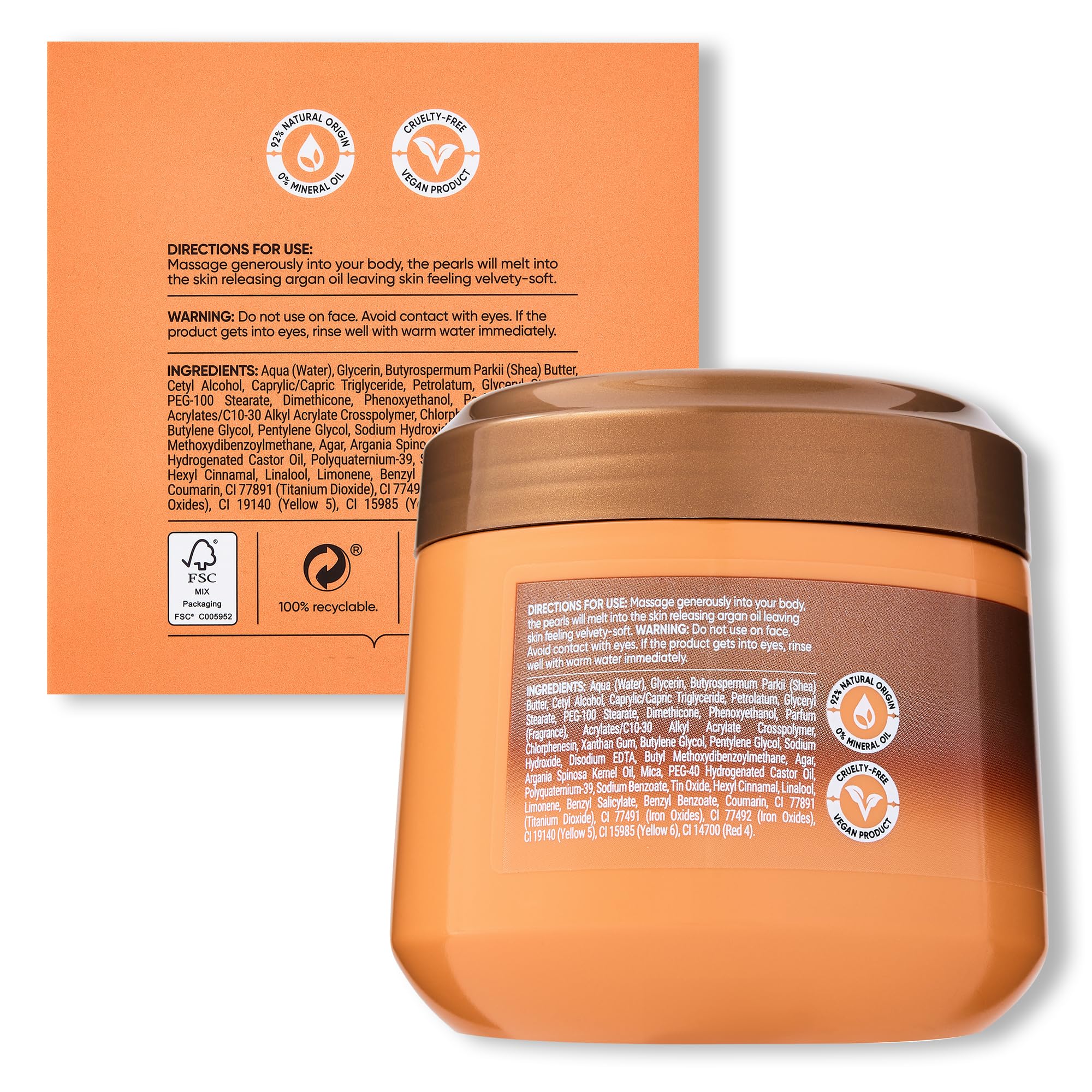 Sanctuary Spa Melting Pearl Body Butter with Shea Butter & Argan Oil, No Mineral Oil, Cruelty Free & Vegan Body Moisturiser for Women, 300g