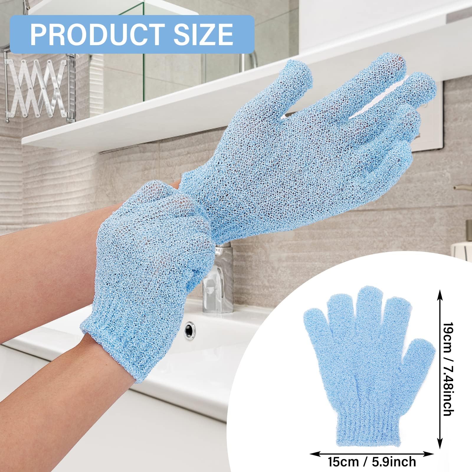 6Pcs Exfoliating Gloves - Bamboo Shower Gloves - Bath and Body Exfoliator Mitts - Scrubs Away Ingrown Hair and Dead Skin - for Shower, Spa, Massage and Dead Skin Cell Remover Loofah - Green,Blue,Pink