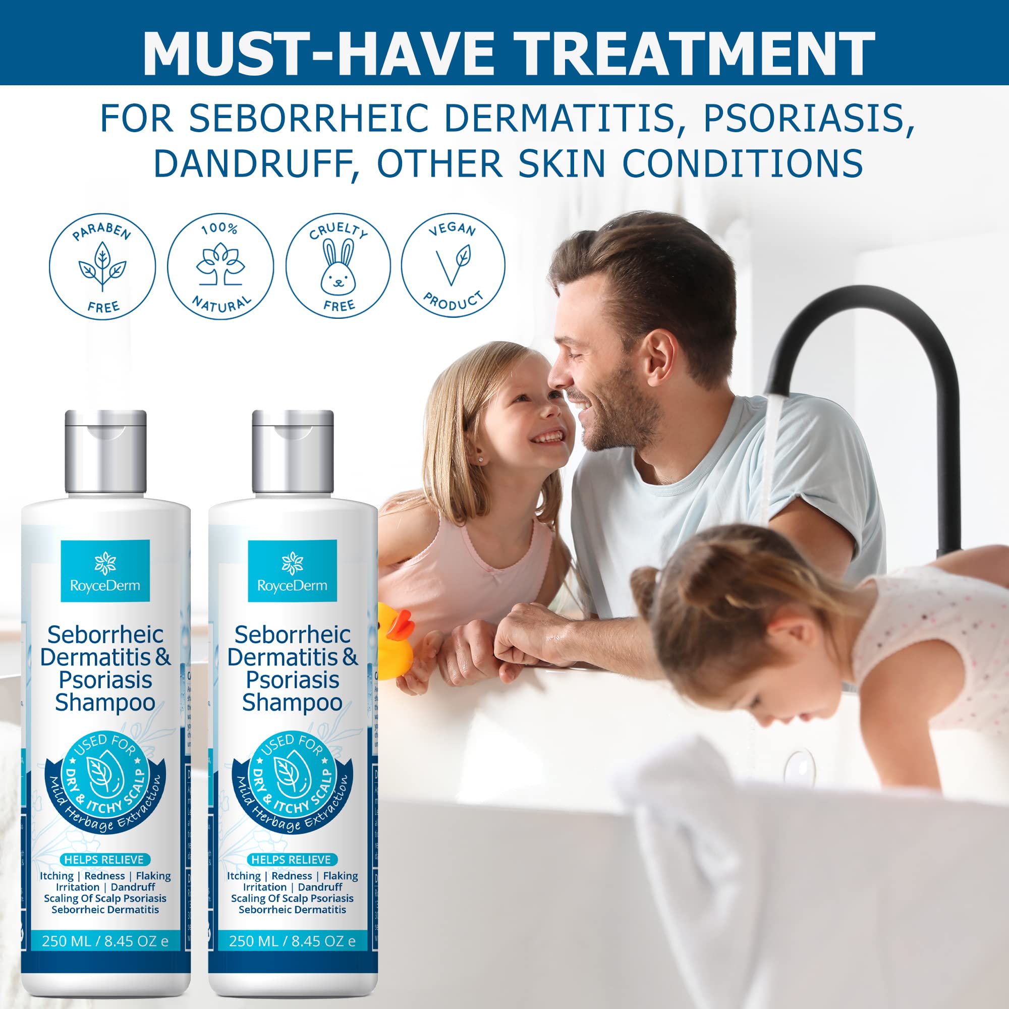 Roycederm Seborrheic Dermatitis Shampoo, Psoriasis Shampoo, Dandruff Shampoo, Folliculitis Shampoo, Scalp psoriasis Treatment, Seborrheic Dermatitis Treatment, Dandruff Treatment.