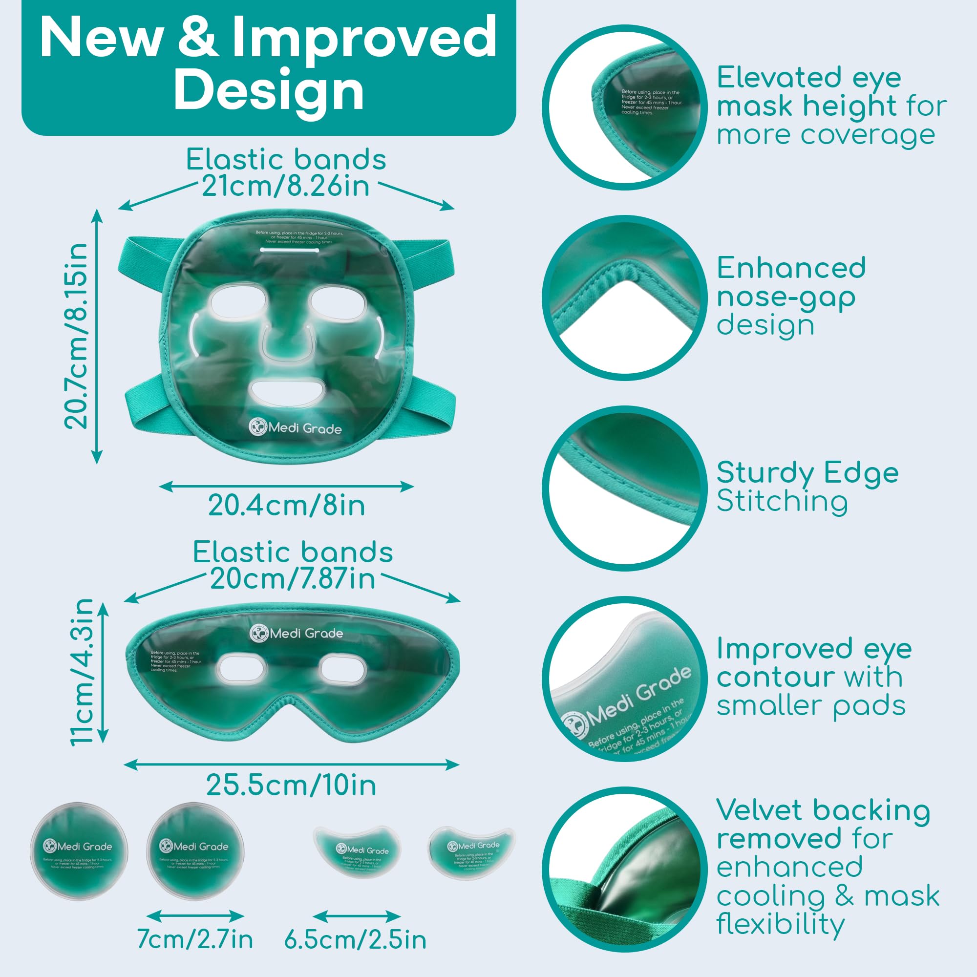 Medi Grade Cooling Face Mask set with Cooling Eye Mask for Puffy Eyes and Insulated Thermo-bag - Soothing Gel Ice Face Mask and Eye Ice Mask for Dark Circles and Puffiness - Cold Face Mask Relaxation