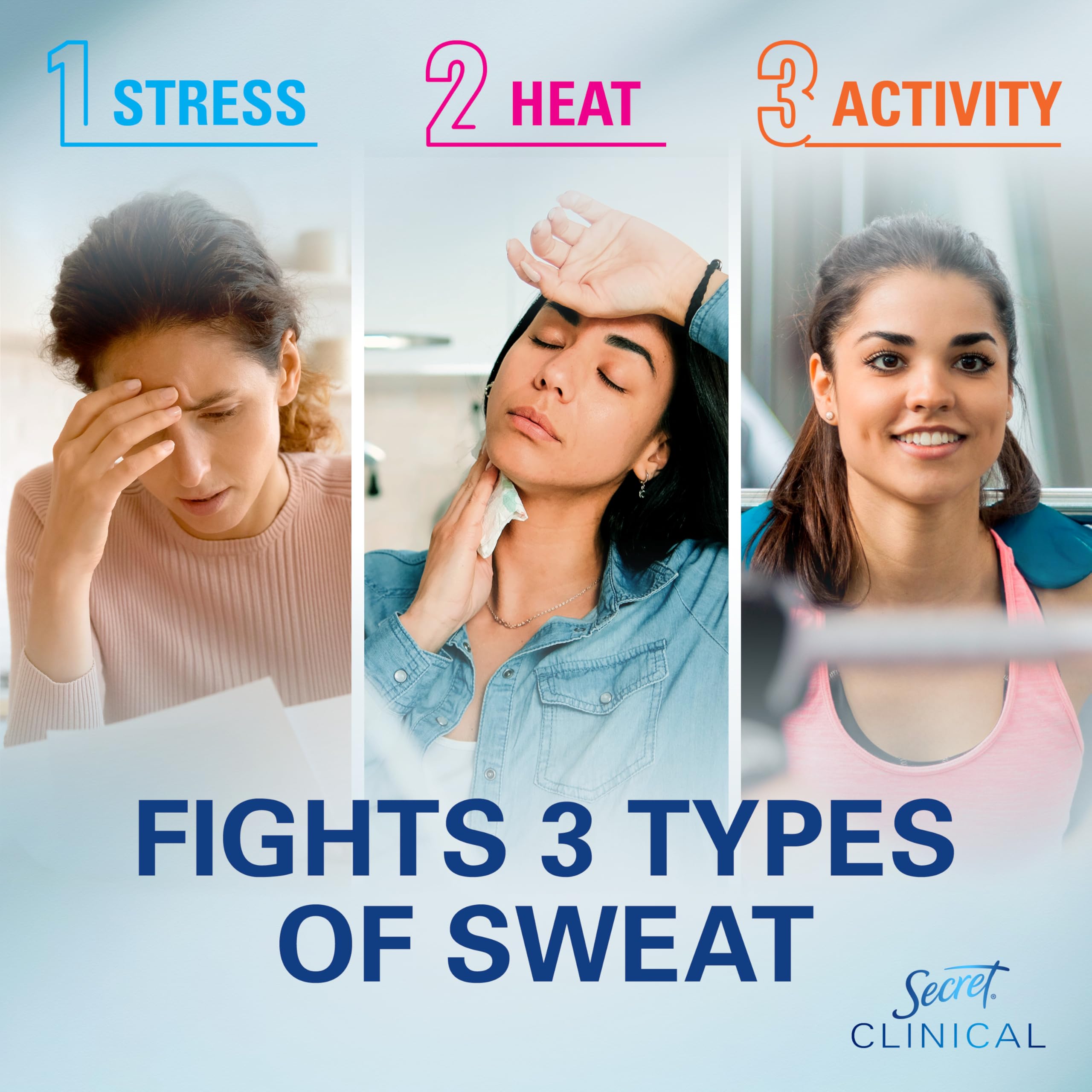 Secret Clinical Strength Antiperspirant Deodorant for Women, 3X Stress Protection, 72hr Sweat & Odor Protection, PH Balancing Minerals, Invisible Solid, Completely Clean Scent, 1.6 oz