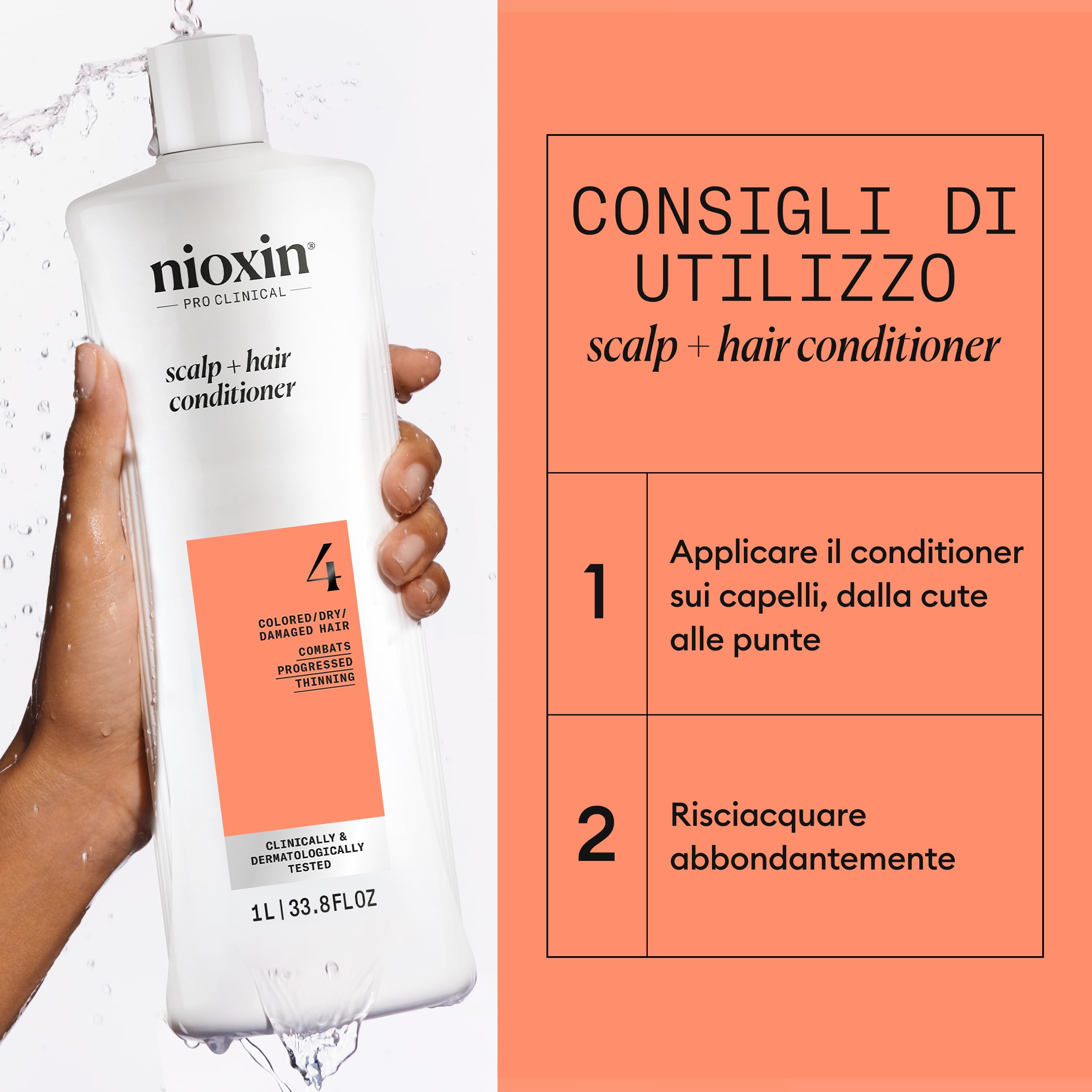 Nioxin System 4 Scalp + Hair Conditioner - Hair Thickening Conditioner for Coloured, Dry and Damaged Hair with Progressed Thinning - with Biotin and Niacinamide, 1L