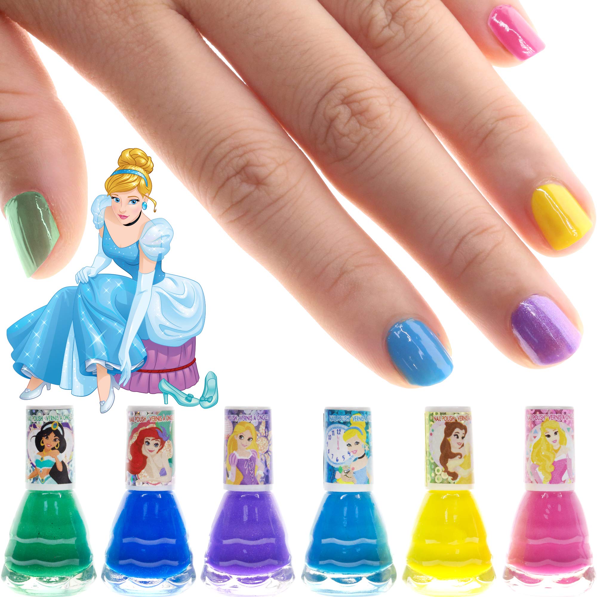 Disney Princess 18 Piece Water-Based Nail Polish Set, Castle Theme, Quick Dry and Peels-Off, Nail Paint Set for Girls, Perfect for Parties, Sleepovers and Makeovers, Ages 3+, By Townley Girl