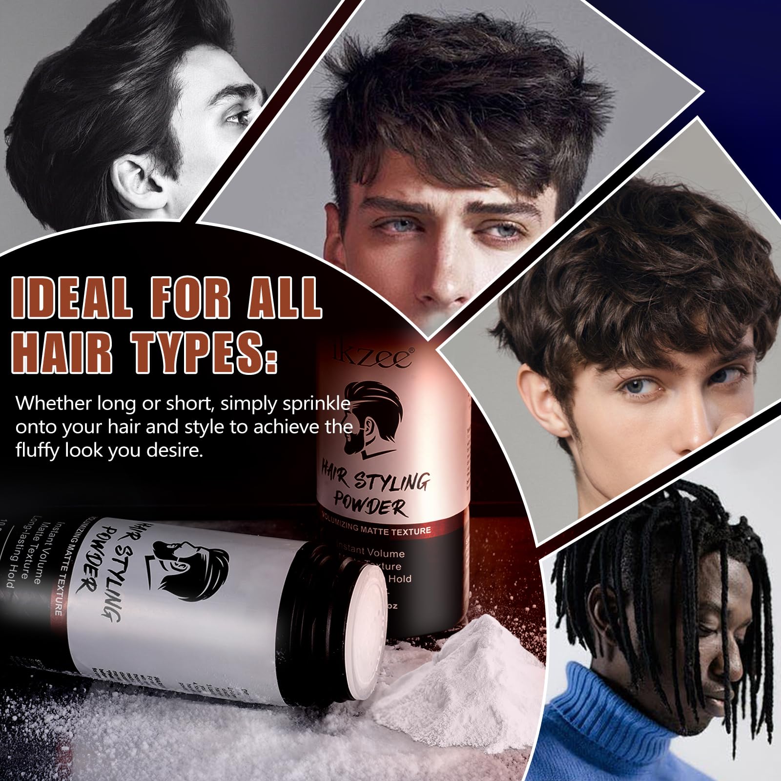 Hair Styling Powder for Men, 3 PCS Hair Texture Powder for Men, Natural Look Mens Styling Powder - Matte Texture Long-lasting Hold and Easy to Apply with No Oil or Greasy Residue, 10g