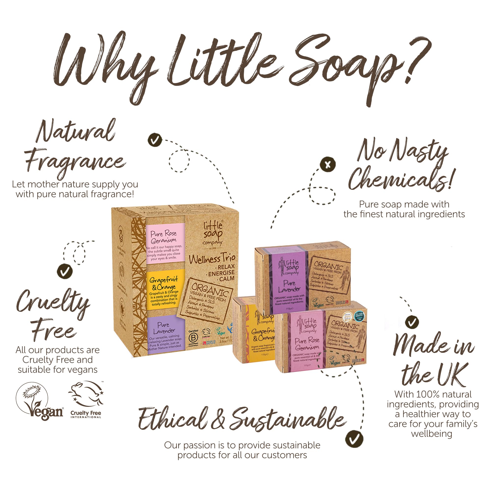 Little Soap Company Organics Wellness Trio Soap Gift Set – 3 X Hand And Body Soap Bars 100Grms
