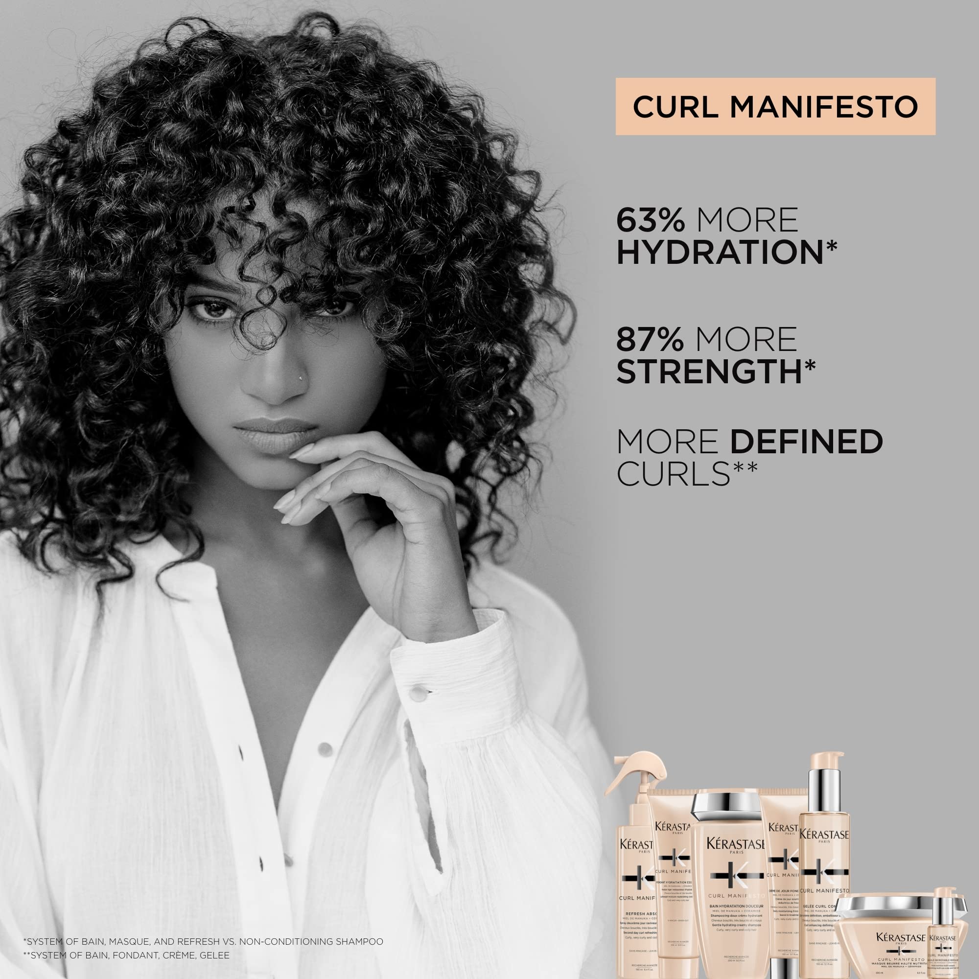 Kérastase Curl Manifesto, Shampoo, For Curly to Very Curly and Coily Hair, With Manuka Honey and Ceramide, Bain Hydratation Douceur, 250 ml