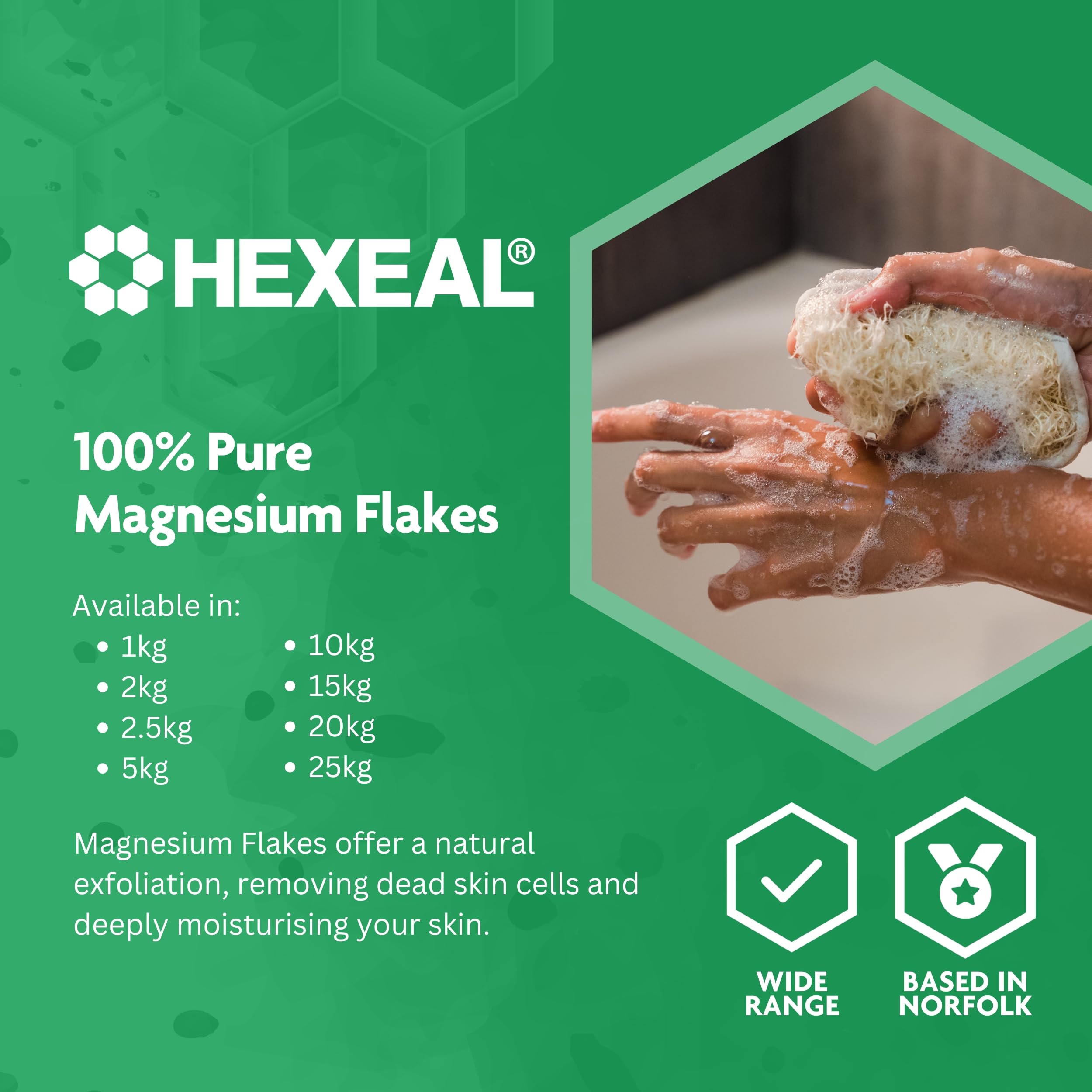 Hexeal Magnesium Flakes 10kg – 10kg Bucket of Magnesium Flakes to Soothe Muscles, Joints & Aches – for Bathing, Gardening & Beauty – Household & Commercial Use