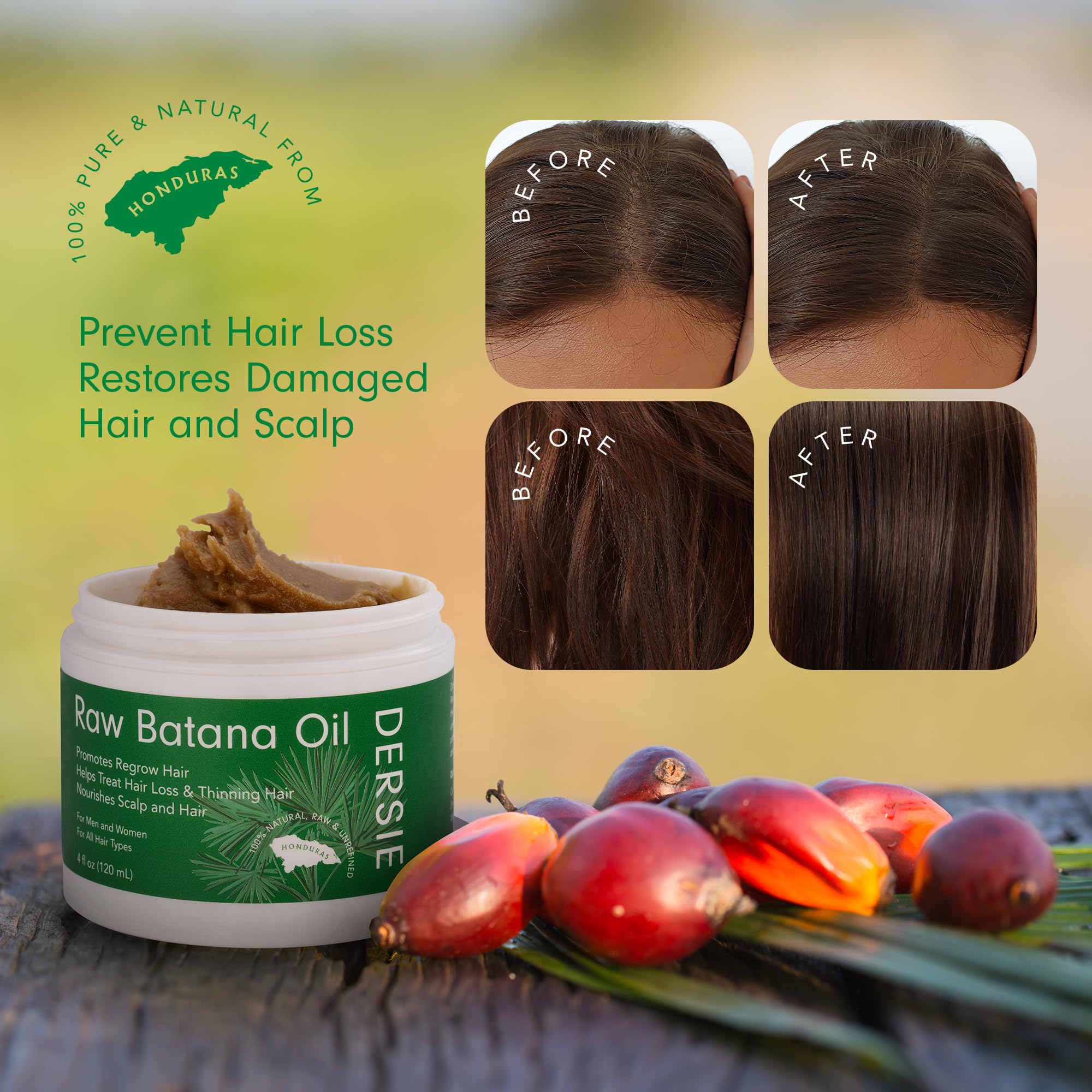 Batana Oil for Hair Growth - Raw, Organic Dr Sebi - 100% Pure & Natural From Honduras - For Thicker & Stronger Hair - 4 FL OZ