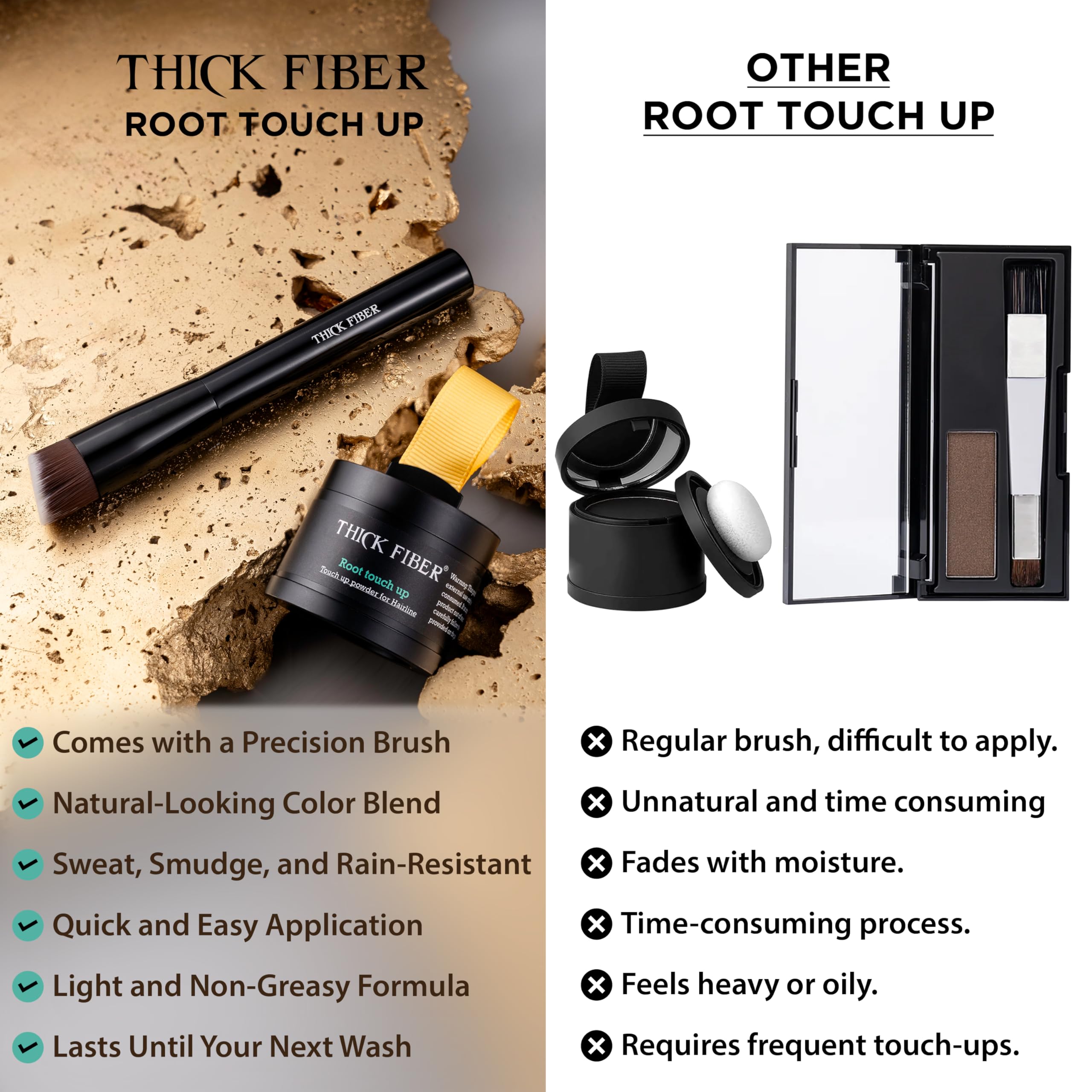 THICK FIBER Root Touch Up Powder - Water & Sweat Resistant Hair Loss Concealer Set for Thinning Hair Women, Includes Brush (Medium Blonde)
