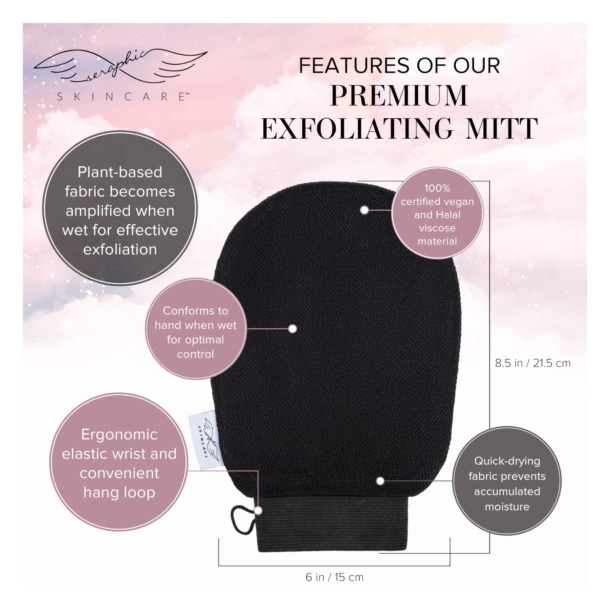 Seraphic Skincare Korean Exfoliating Gloves (1pc) Microdermabrasion at Home, Exfoliating Mitts Visibly Lift Away Dead Skin, Great for Spray Tan Removal, Made of 100% Viscose Fiber