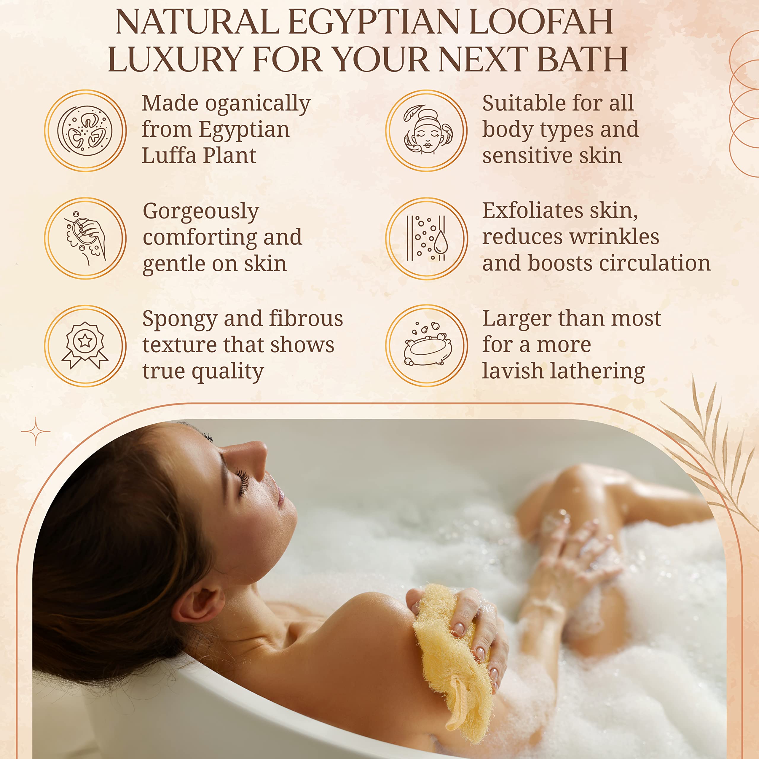 Exfoliating Body Scrubber Loofah Sponge - Natural Egyptian Bath & Shower Scrubbers for Face, Back & Body - Biodegradable Luffa Wash Exfoliator - Eco Friendly, No Toxic Chemicals