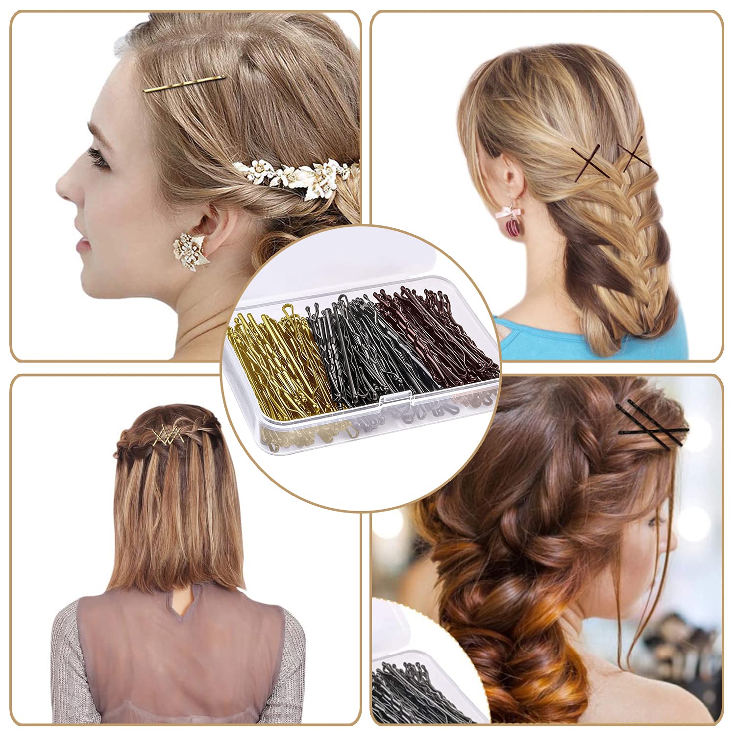 150 PCS Bobby Pins, 2 Inch Hair Clips for Women's Hair Styling with Storage Box (Black, Blonde, Brown)