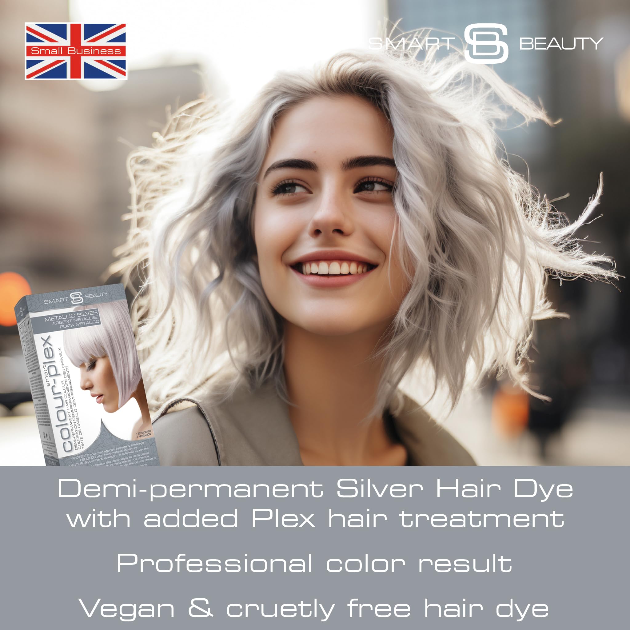 Metallic Silver Hair Dye Demi-Permanent, Grey Toner for Bleached Hair, Anti-Breakage Plex Hair Care, Vegan Hair Dye & Cruelty-Free, 100% Grey Coverage, Silver Grey Hair Colour by Smart Beauty