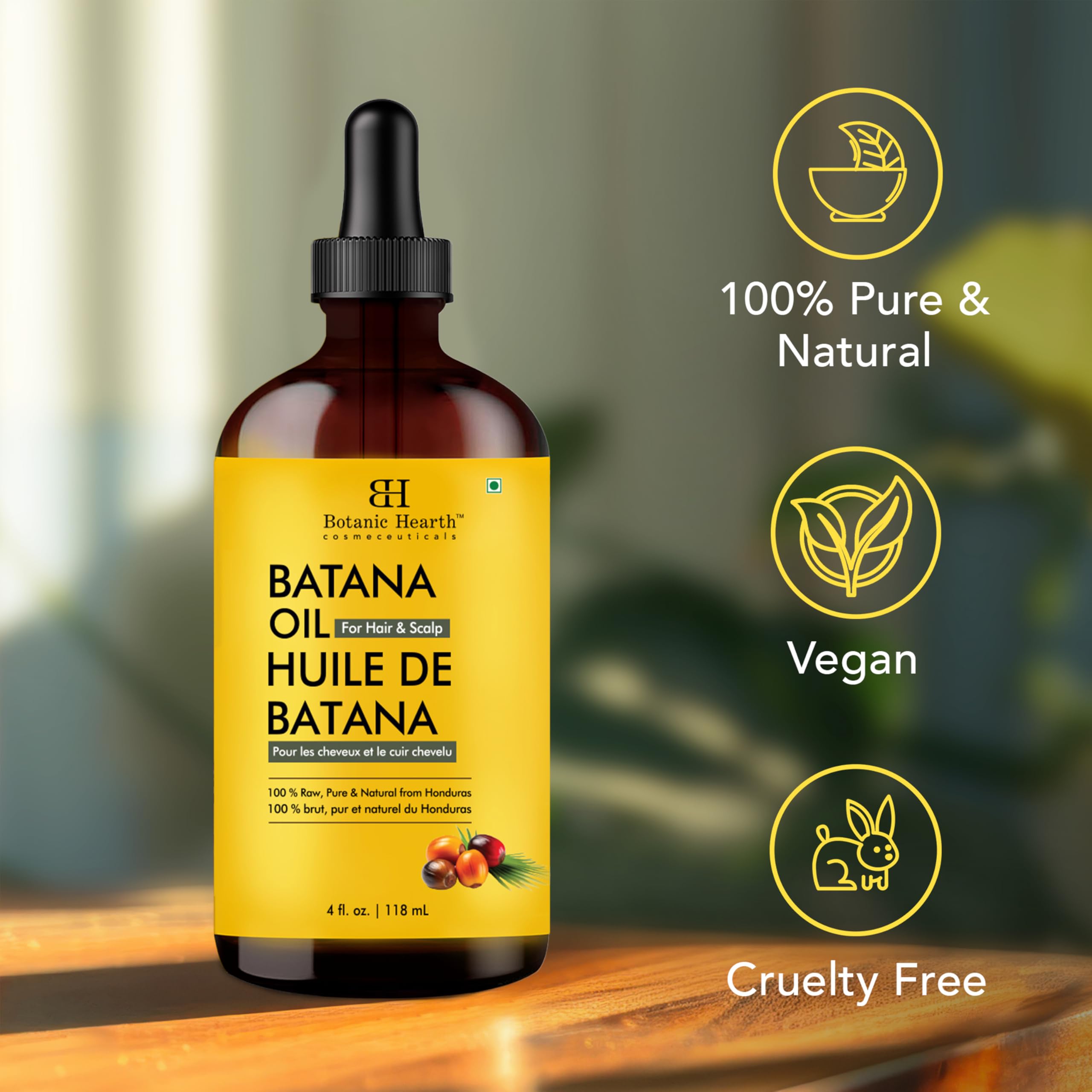 Botanic Hearth Raw Batana Oil for Hair Growth (4 fl oz) | 100% Pure & Unrefined Oil from Honduras | Promotes Thicker, Stronger Hair