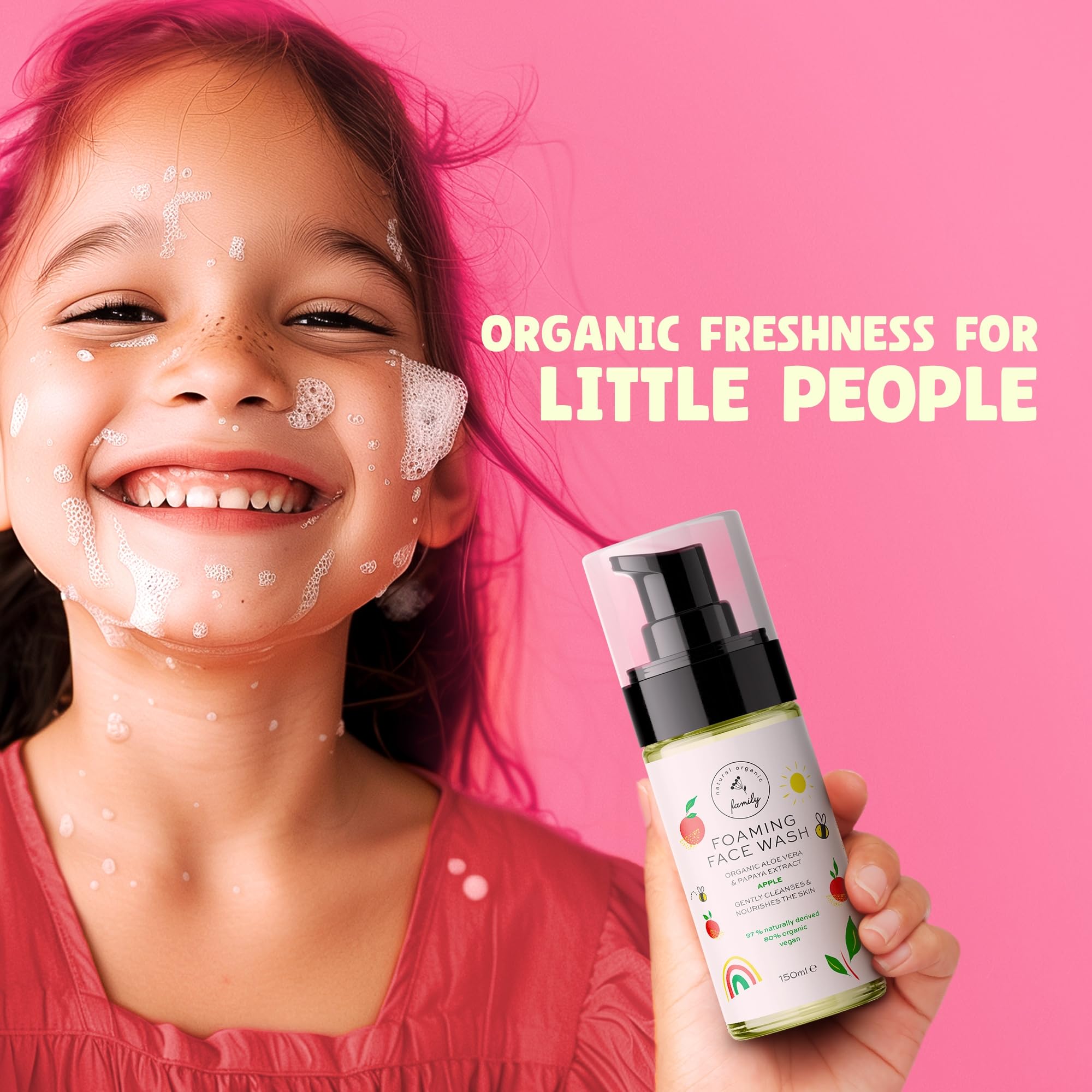 Kids Organic Foaming Face Wash - Natural Skincare for Teen Girls 10-12 - Gentle Facial Cleanser for Dry Sensitive Skin - Hydrating Exfoliating & Non Toxic Moisturiser Soap for Tweens & Preteens 8-12