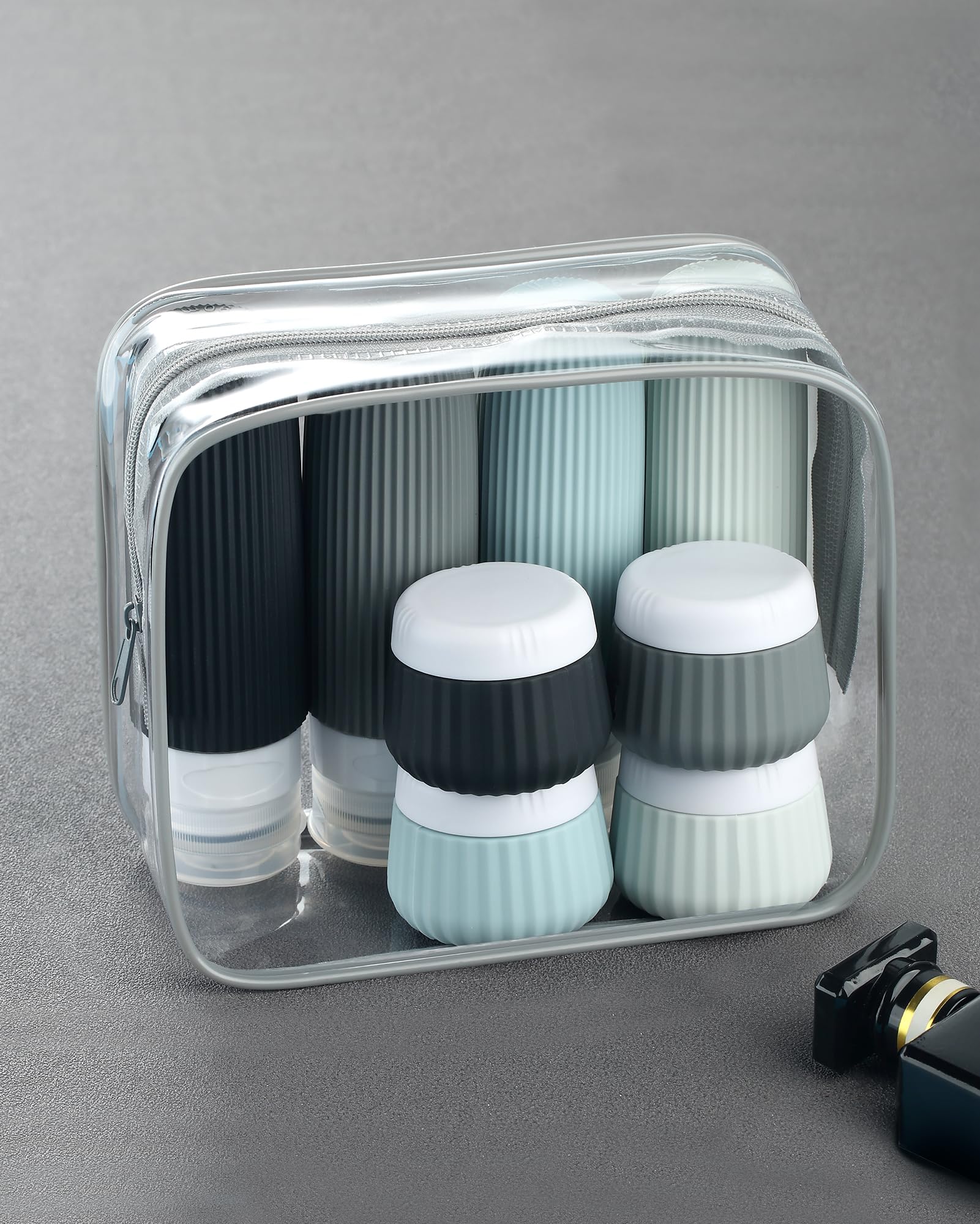 Gemice Travel Bottles - 8pcs TSA Approved Silicone Squeezable Toiletries Containers, 90ml, Clear Bag, Leak Proof