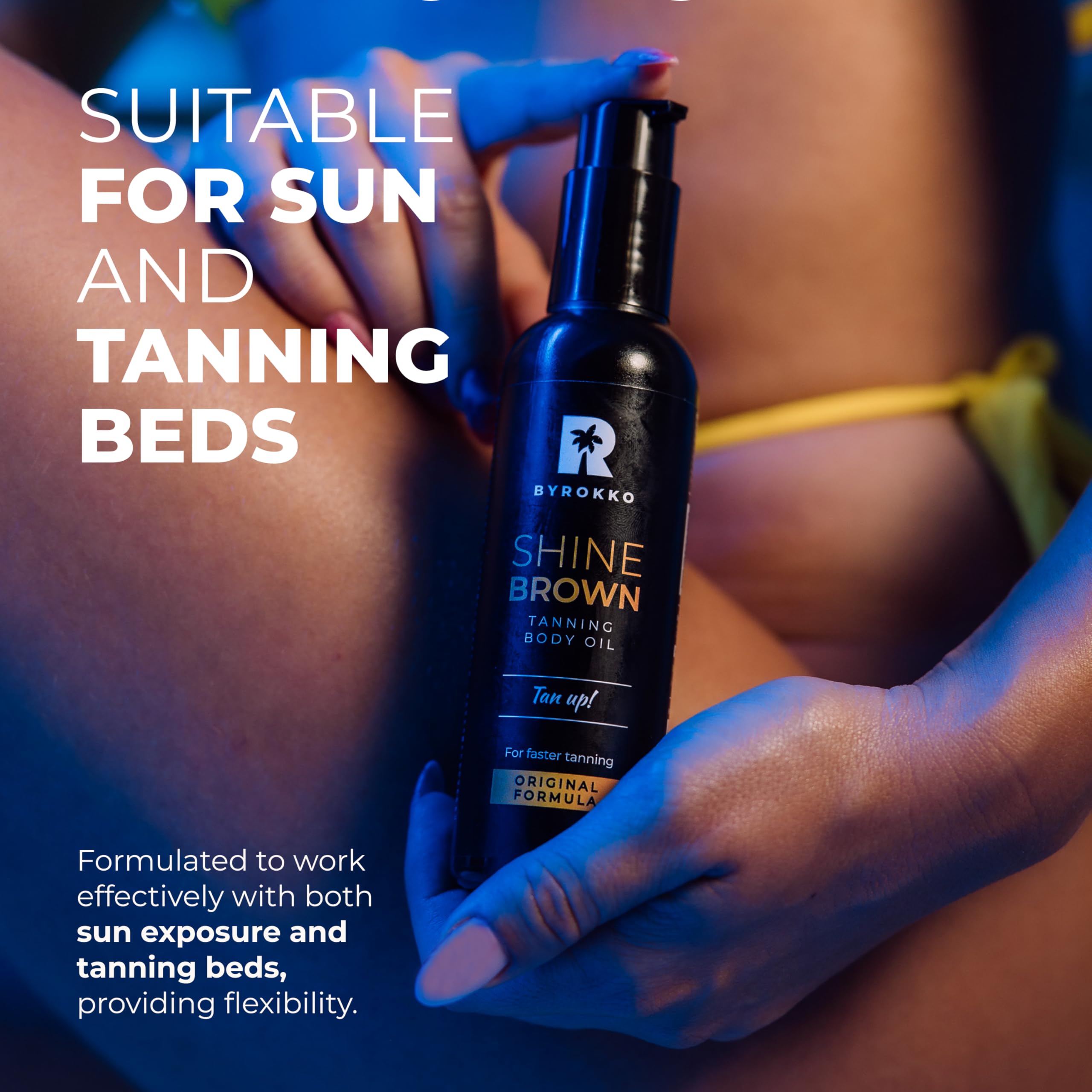 BYROKKO Shine Brown Tanning Oil (150 ml), XXL Sunbed Tanning Accelerator for Outdoor Sun or Indoor Tanning Bed Lotion, Fast Bronzer with Premium Natural Ingredients for Deep, Long-Lasting Glow