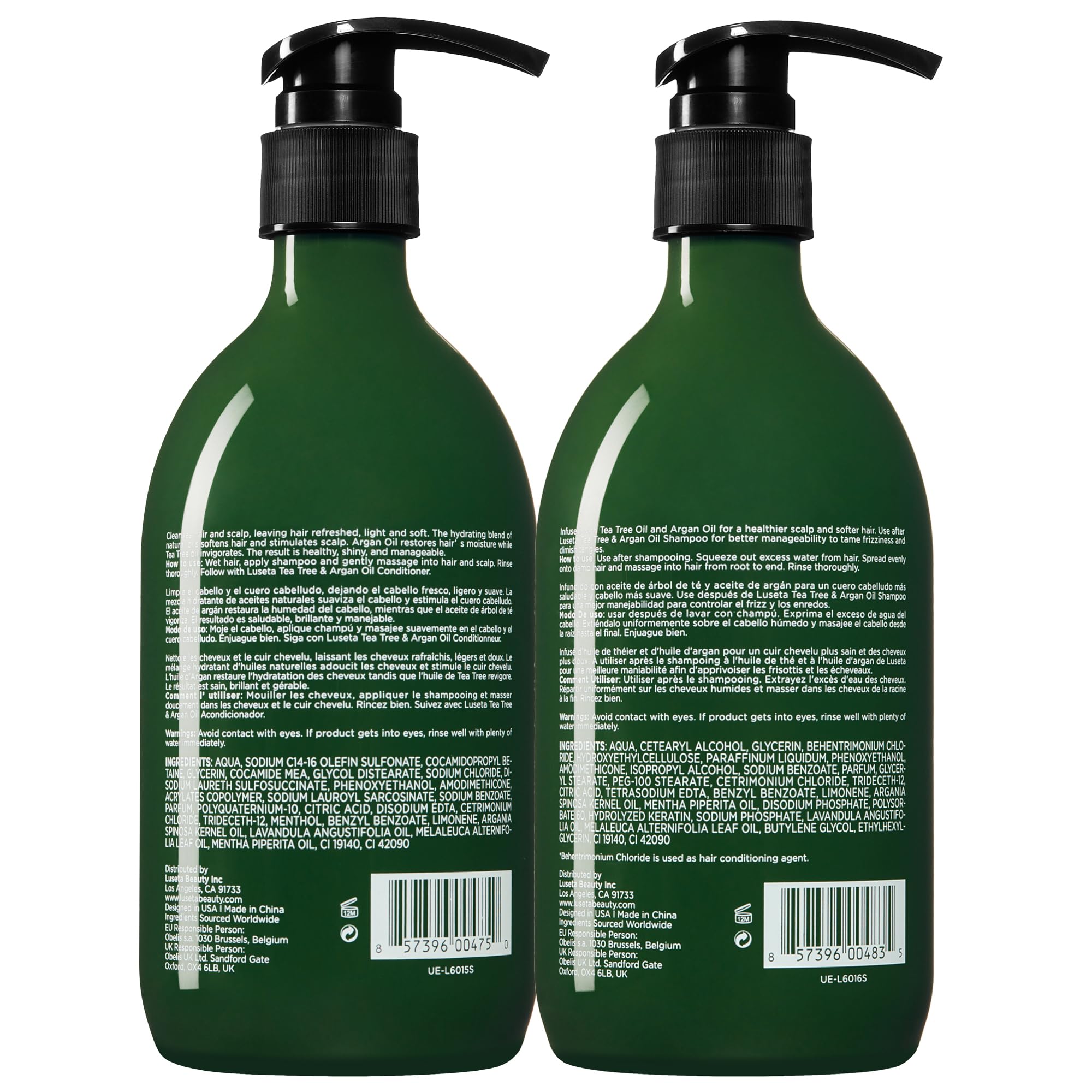 LUSETA Tea Tree Shampoo and Conditioner Set for Dandruff and Dry Itchy Scalp, for Oily Hair and for Greasy Hair, Clarifying shampoo with Argan Oil Helps Promote Hair Growth 2 x 500ml