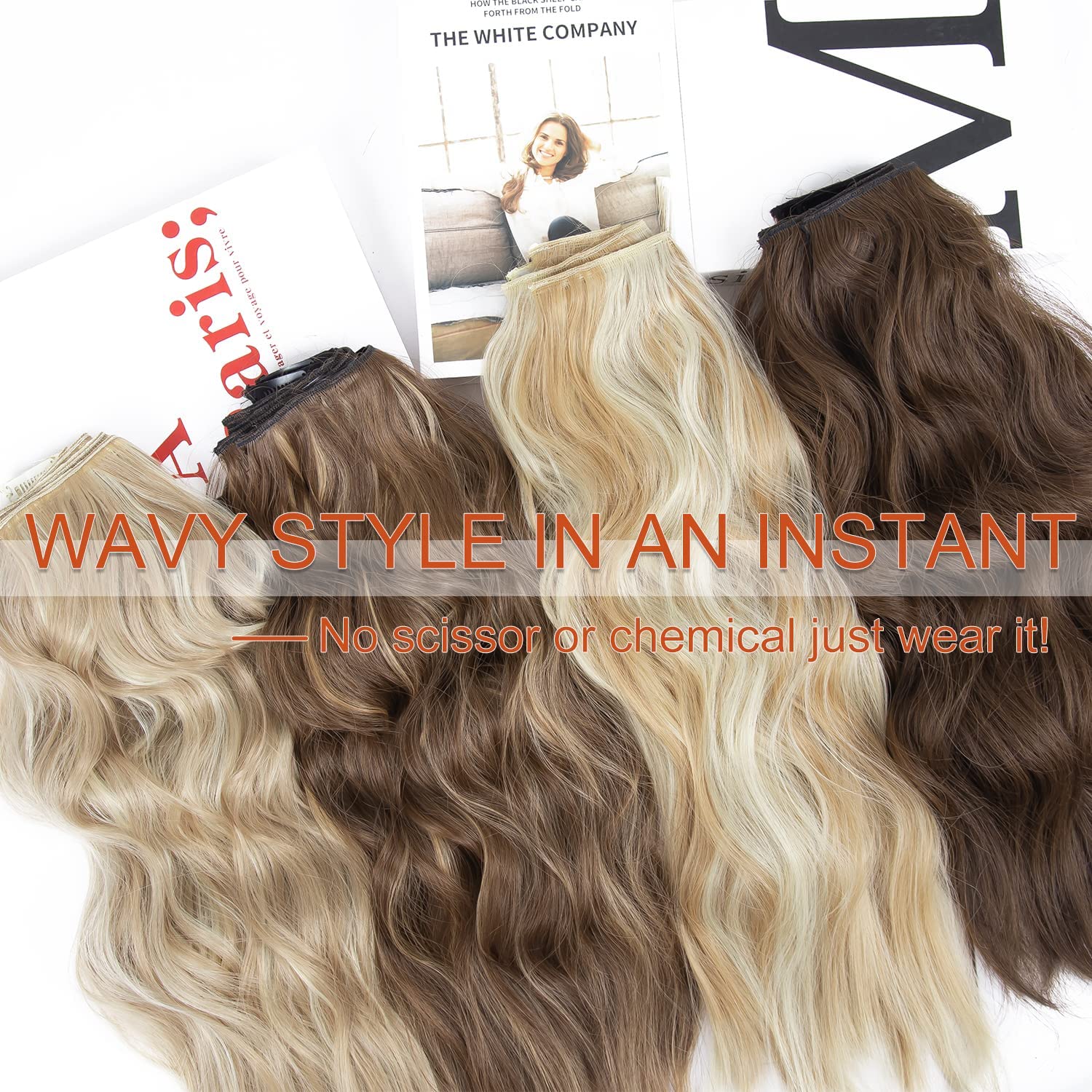 20 Inches Brown Hair Extensions Clip in, Long Wavy Synthetic Clip in Hair Extension, Natural Thick Hairpieces for Women (Medium Brown with Honey Blonde Highlights, 4Pcs)