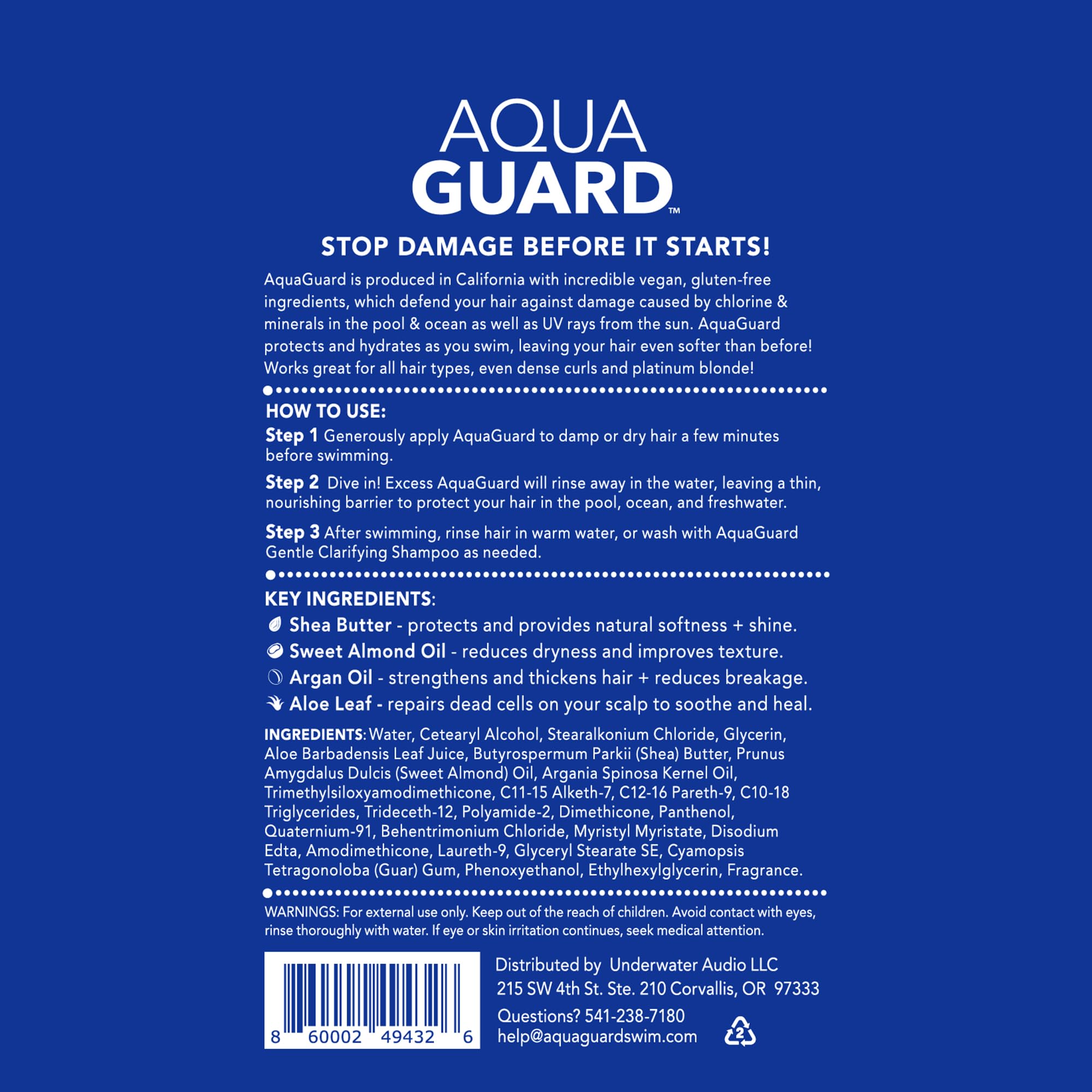 AquaGuard Pre-Swim Hair Defense | Prevents Chlorine Damage, Paraben and Gluten Free, Vegan, Color Safe, Reef Safe, Leaping Bunny Certified | 5.3 oz (1 Bottle)