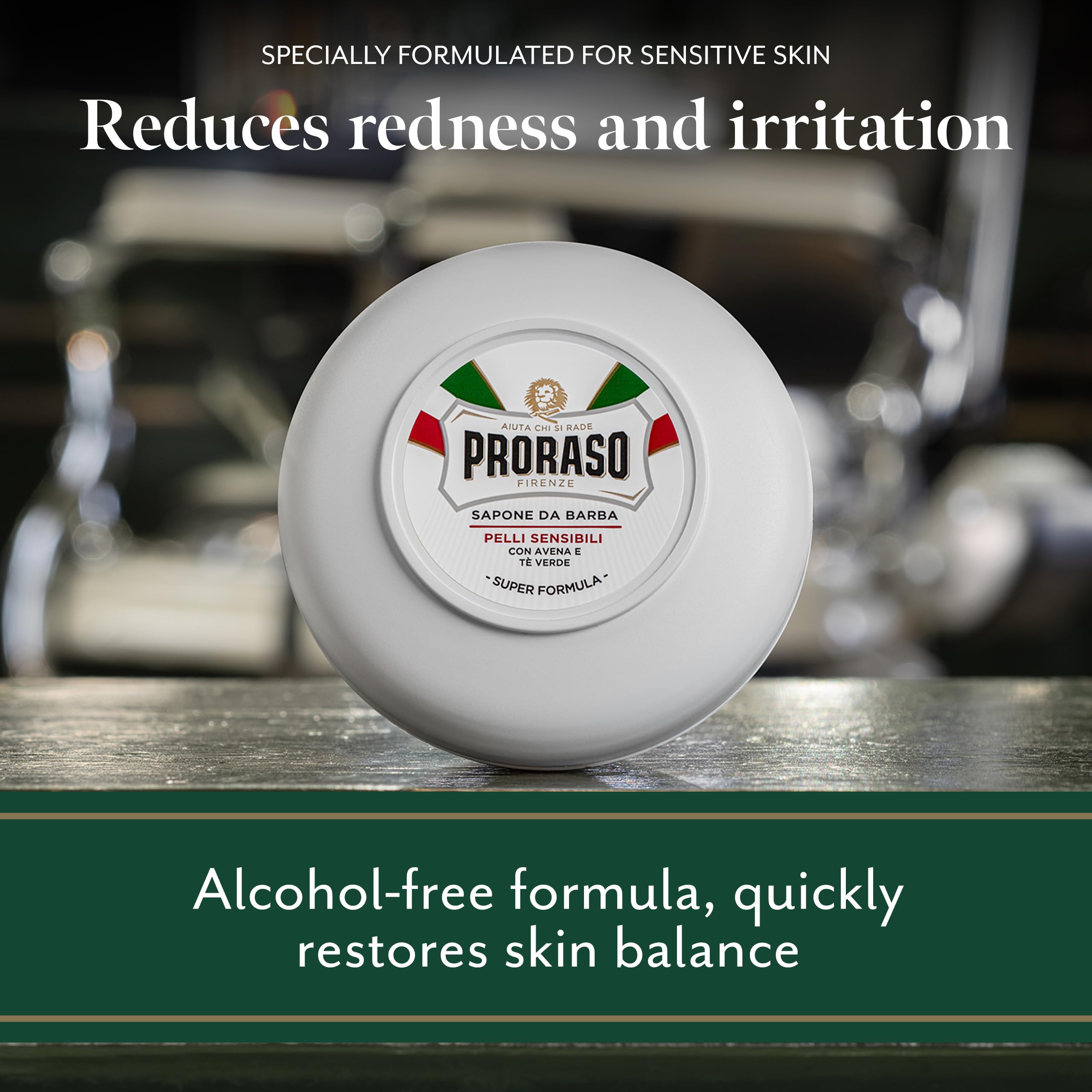 Proraso Shaving Soap in a Bowl, 150ml, Sensitive Skin Shaving Soap with Green Tea and Oat, Made in Italy, White