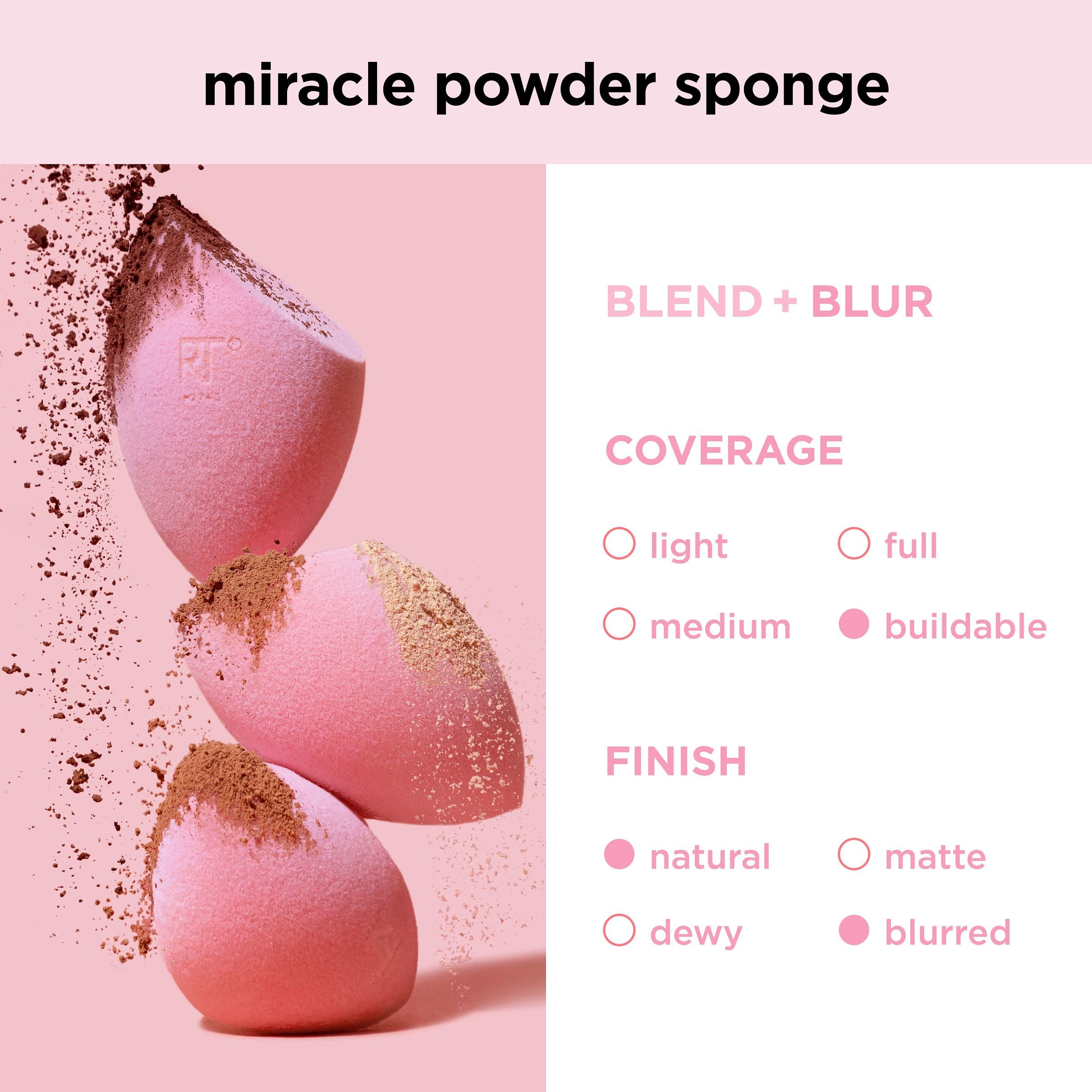 Real Techniques Miracle Powder Sponge, Makeup Blending Sponge For Powder Products, Set Makeup For Natural Finish & Cloud Skin, Buildable Coverage, Velvet Material, Latex-Free Foam, 1 Count