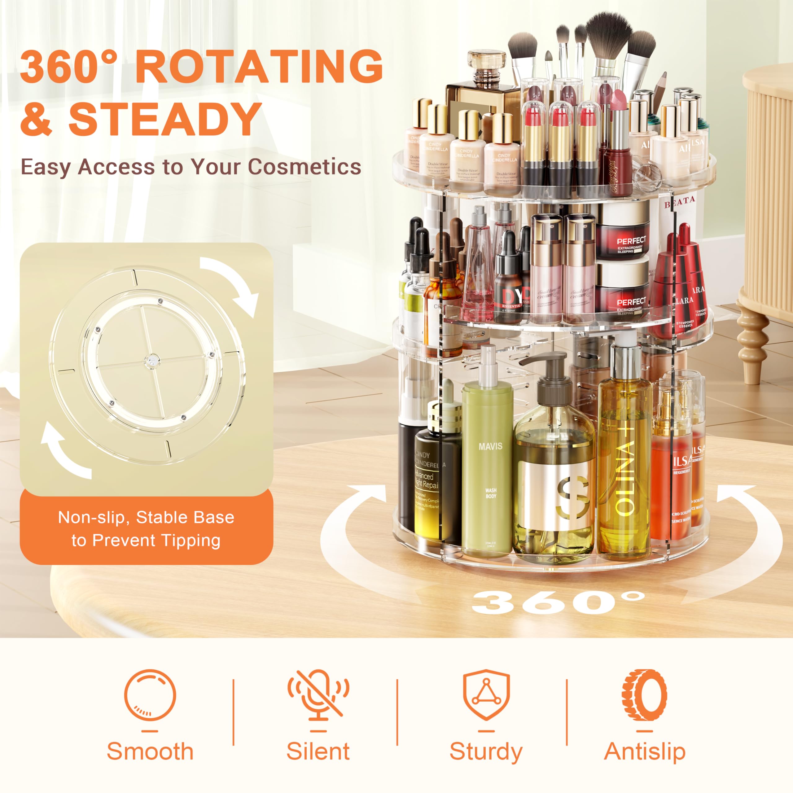 Auxmir Makeup Organiser, 9 Adjustable Layers Cosmetic Organiser with 360 Degree Rotating, Large Capacity Revolving Makeup Storage on Stand Spinning in Vanity Table, Bedroom, Bathroom