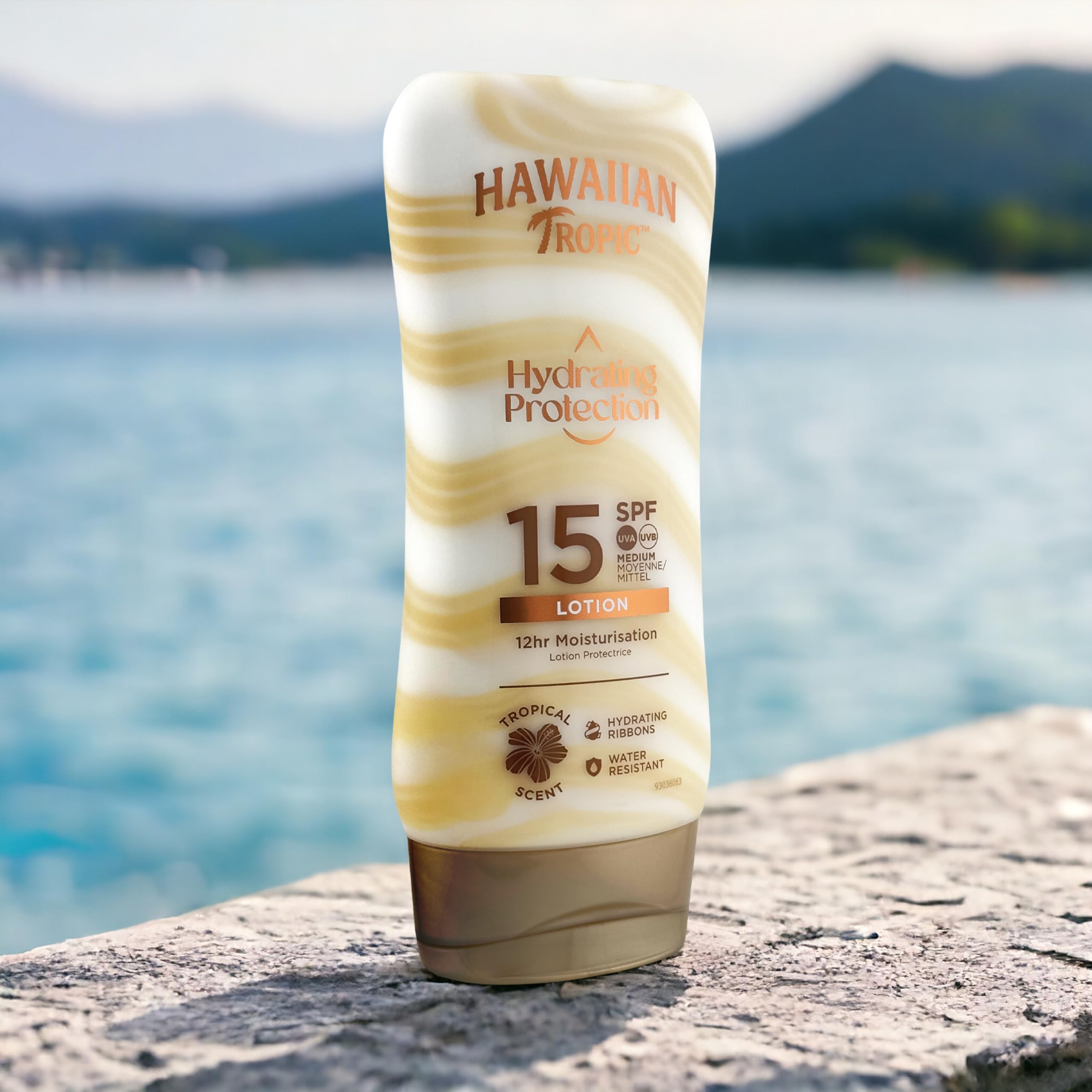 Hawaiian Tropic Hydrating Protection Sunscreen Lotion, Water Resistant SPF 15 UVA + UVB Protection Suncream, 12-Hour Moisturising Sun Lotion with Cocoa and Shea Butter, 180 ml