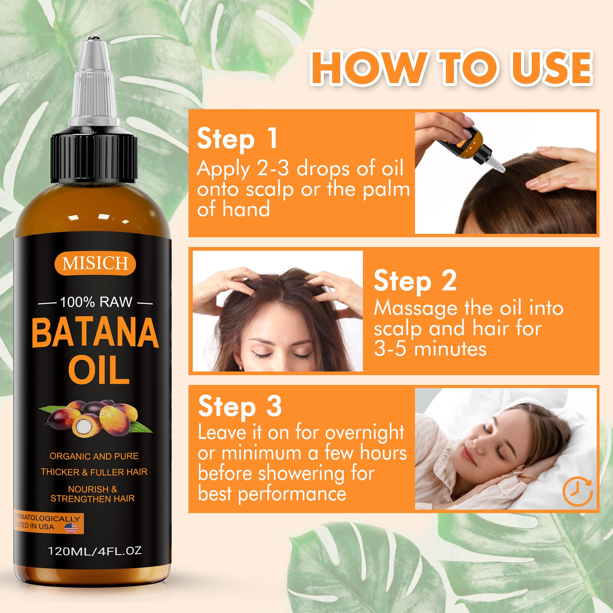 MISICH Raw Batana Oil for Hair Growth, 100% Natural Organic Botana Oil for Men & Women, Dr Sebi Approved, Pure, Unrefined, Enhances Thickness, Prevent Hair Loss