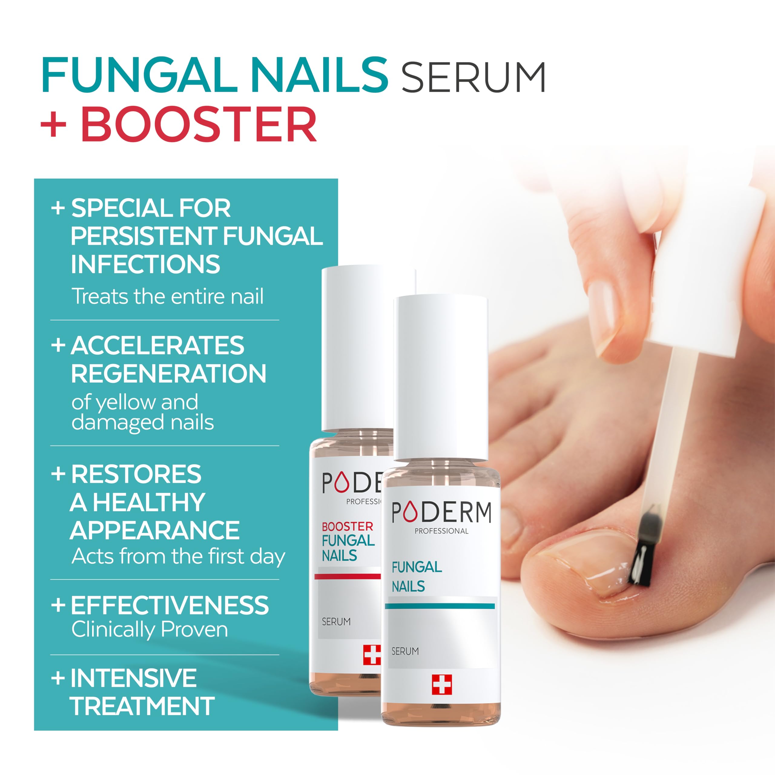 Poderm Pack Duo 2-in-1 Fungal Nail Treatment for Severe Nail Infections | Swiss-Made Serum & Booster | No Filling Needed | FungiGone Nail Fungus Treatment for Damaged Toenails | Podiatrist Developed
