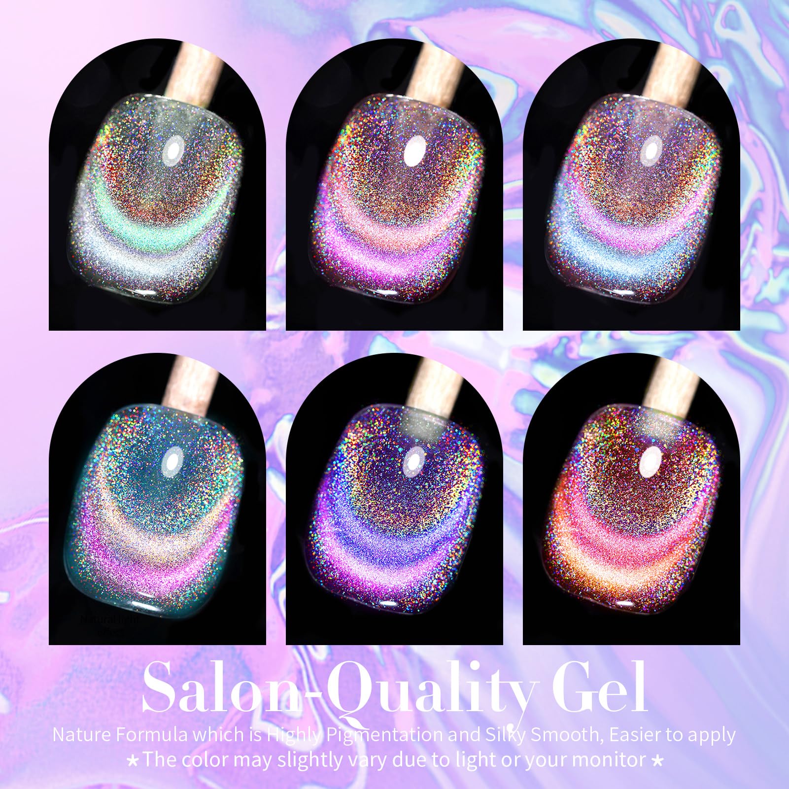 BORN PRETTY Magnetic Gel Nail Polish Set 6 Colors Rainbow Iridescent Gel Polish Cat Magnet Eye Sparkle Nail Polish Varnish U V/LED Nail Art Nail Salon Manicure