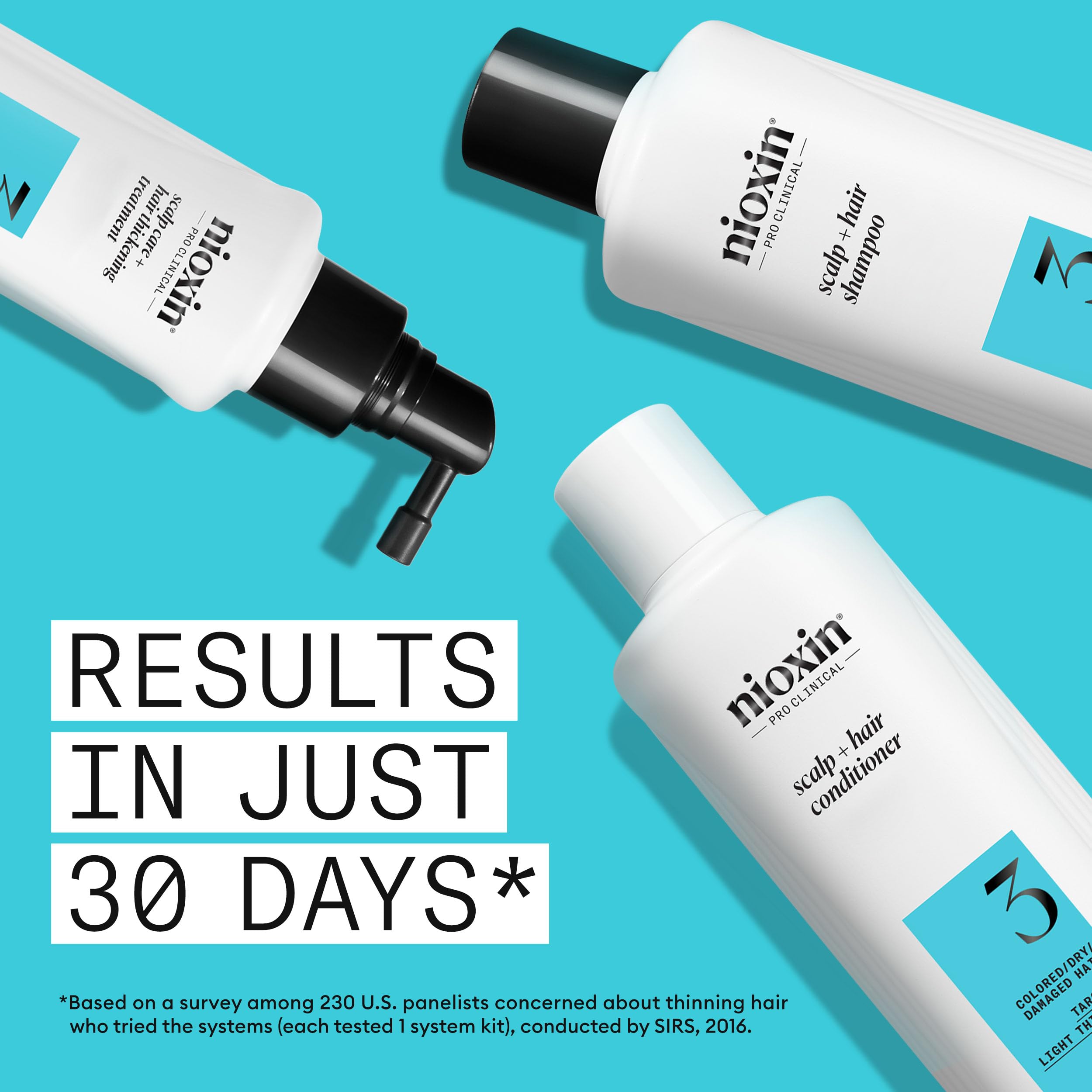 Nioxin Scalp + Hair Thickening System 3 Loyalty Kit - Hair Thickening System for Coloured, Dry and Damaged Hair with Light Thinning - Shampoo, Conditioner and Scalp Treatment, 300+300+100ml