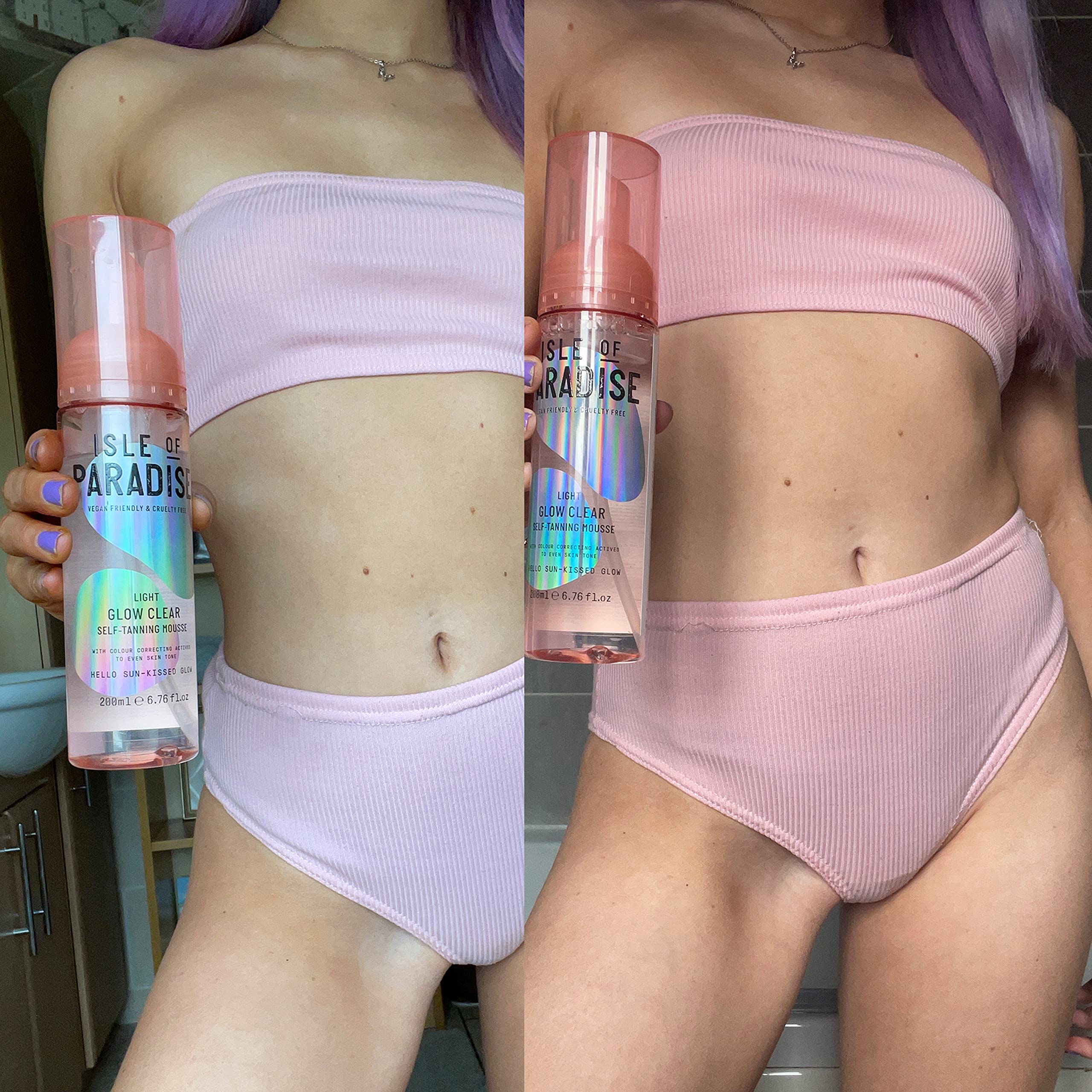 Isle of Paradise Self Tan Mousse, Light (200 ml) Glow Clear Self Tanning Foam, Natural Ingredients & Vegan (packaging may vary)