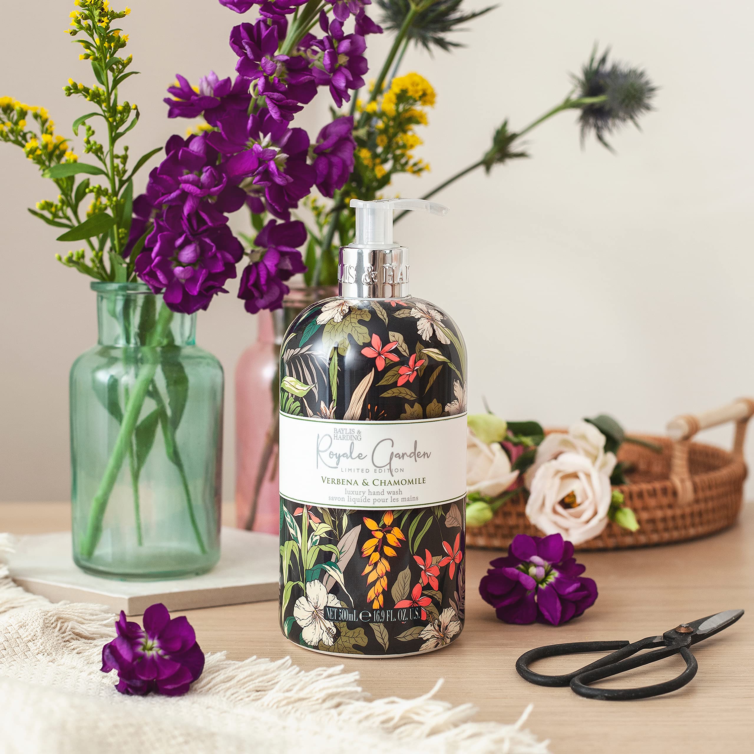 Baylis & Harding Liquid Hand Soap Wash with Dispenser, Royale Garden, Verbena & Chamomile, 16.9oz/500ml (6-Pack)