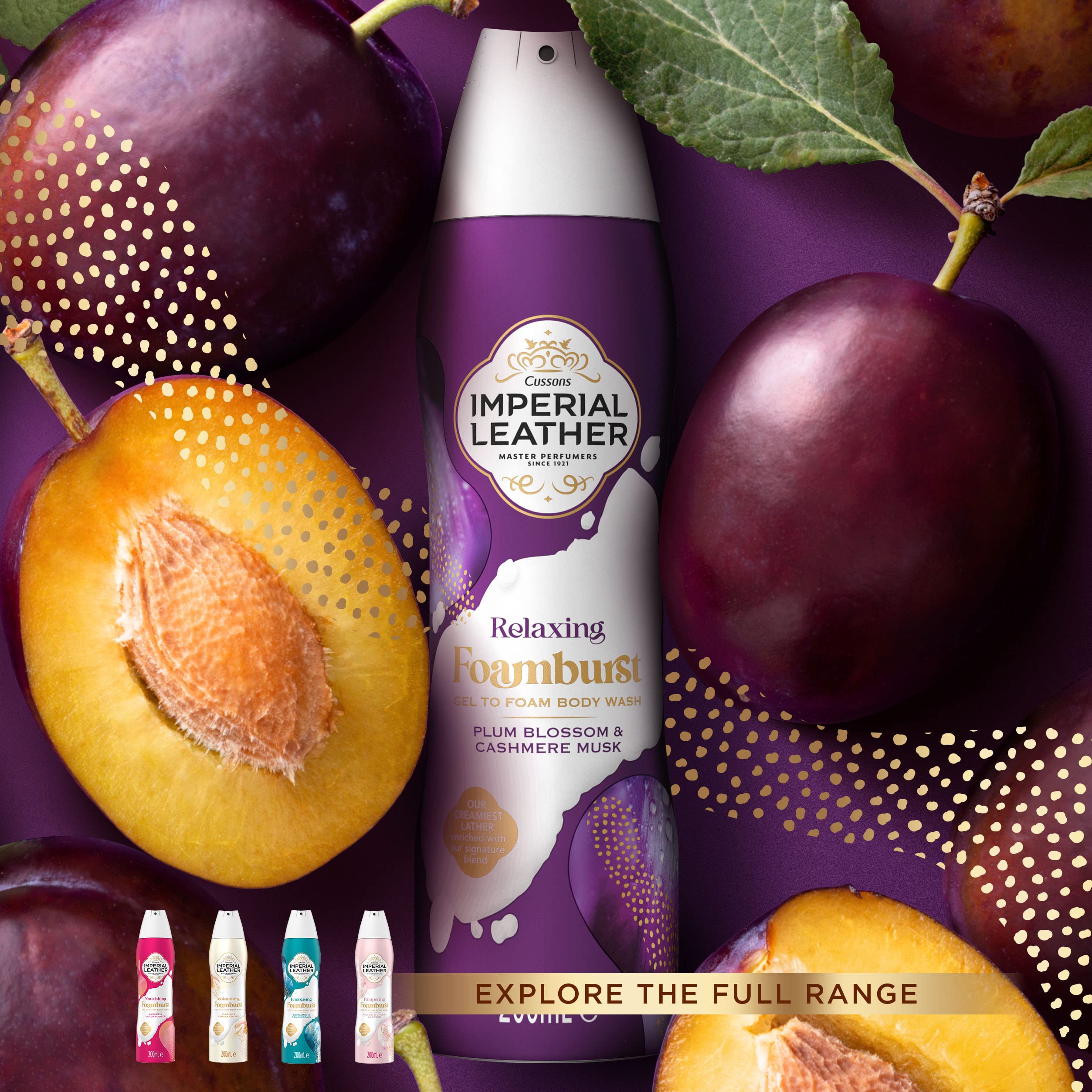Imperial Leather Foamburst Relaxing Shower Gel, Plum Blossom & Cashmere Musk Body Wash, Luxurious Foam Lather, Gentle Skin Care, Bulk Buy, Pack of 6 x 200ml