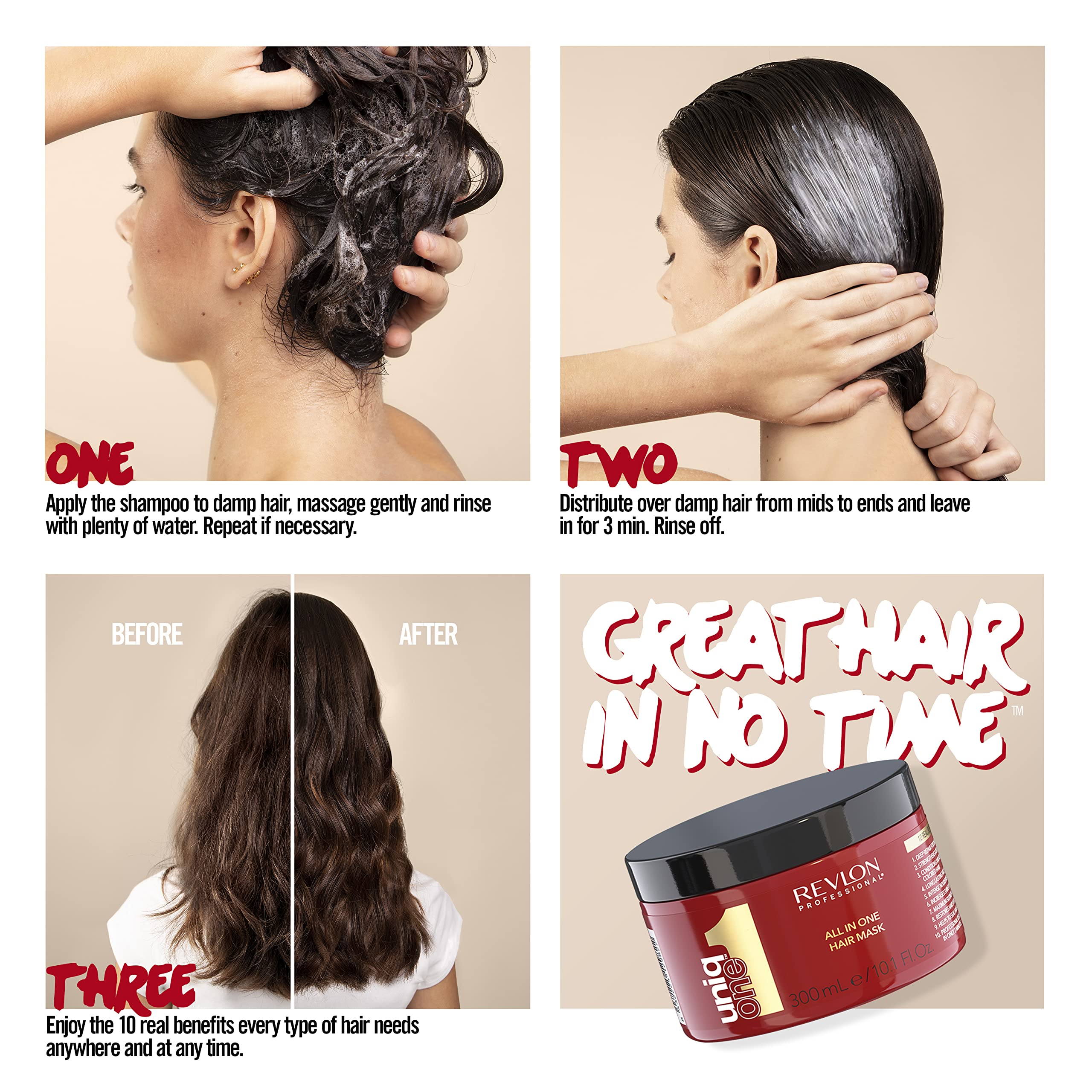 REVLON PROFESSIONAL UNIQONE ALL IN ONE HAIR MASK, Strengthening Hair Mask, Restorative Hair Mask, Intensive Hair Conditioner Mask – 300 ml