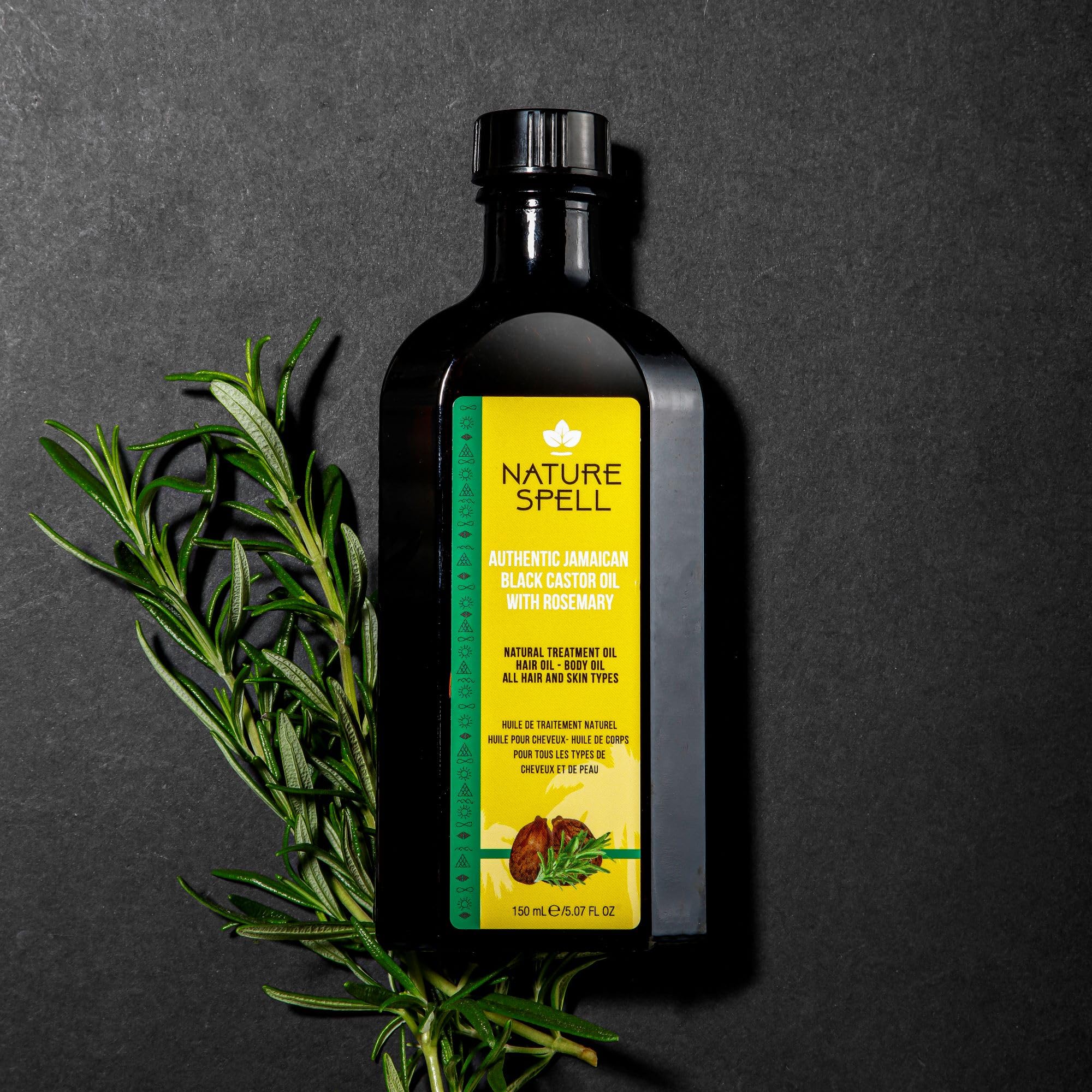 Nature Spell Jamaican Black Castor Oil Infused with Rosemary for Body & Hair, Strengthen Roots & Treat Damaged Hair, 5.07 Fl Oz