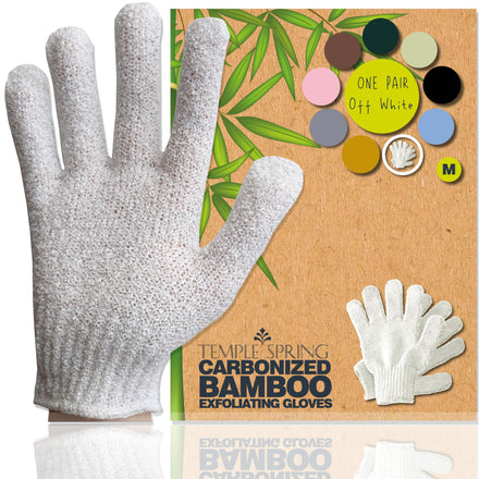 Temple Spring Exfoliating Glove, Carbonized Rayon Bamboo Exfoliating Body Scrubber, Loofah Washcloth, Exfoliate Loofa Shower Scrubber, Body Exfoliator Scrub, Shower Loofah Bath Sponge - Off-White