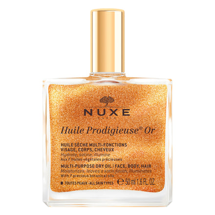 Nuxe Huile Prodigieuse Shimmer Multi-Purpose Dry Oil - Luxurious Radiant Glow and Hydration for Face, Body & Hair, 1.6 Fl Oz