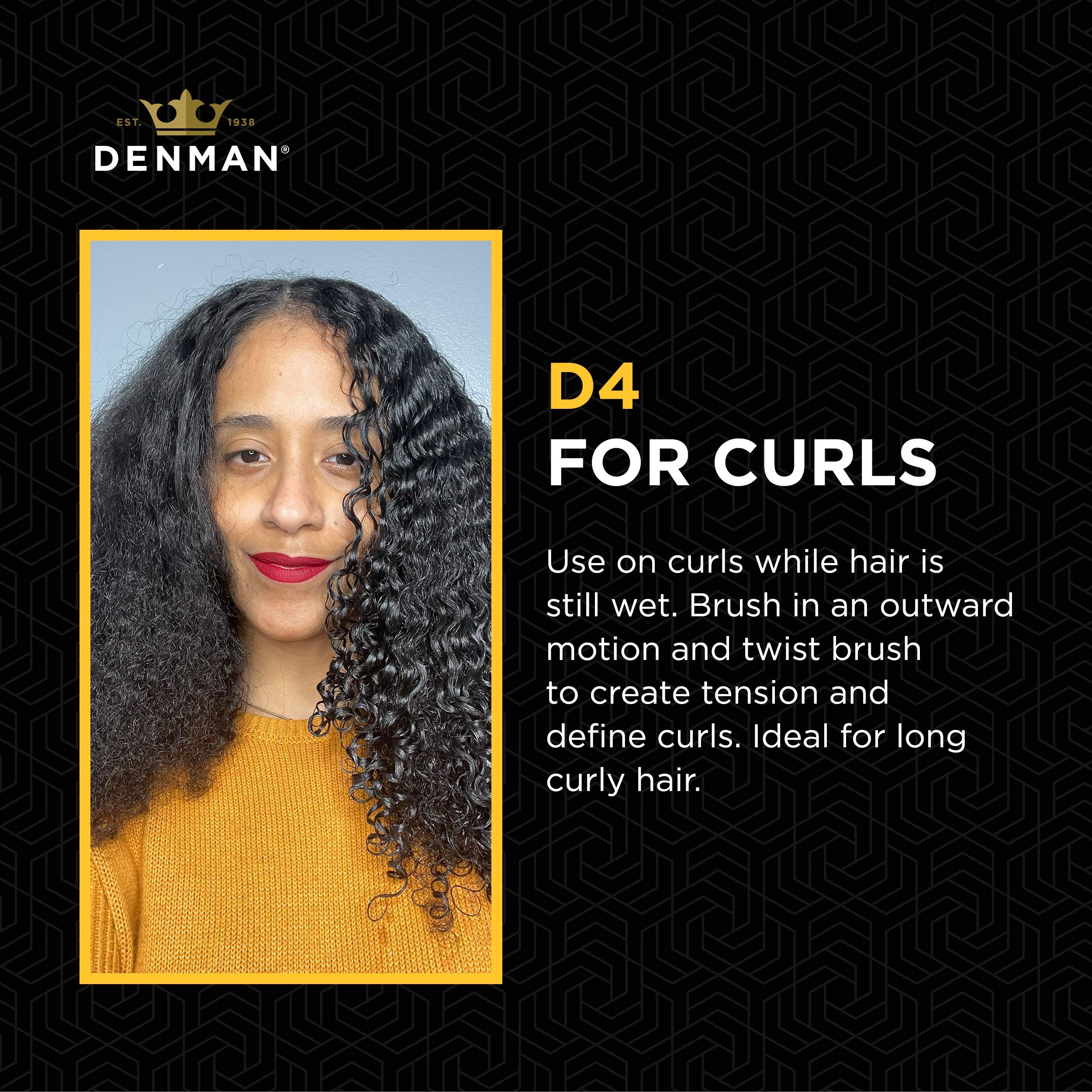 Denman Curly Hair Brush D4 (Cherry Blossom) 9 Row Styling Brush for Styling, Smoothing Longer Hair and Defining Curls - For Women and Men