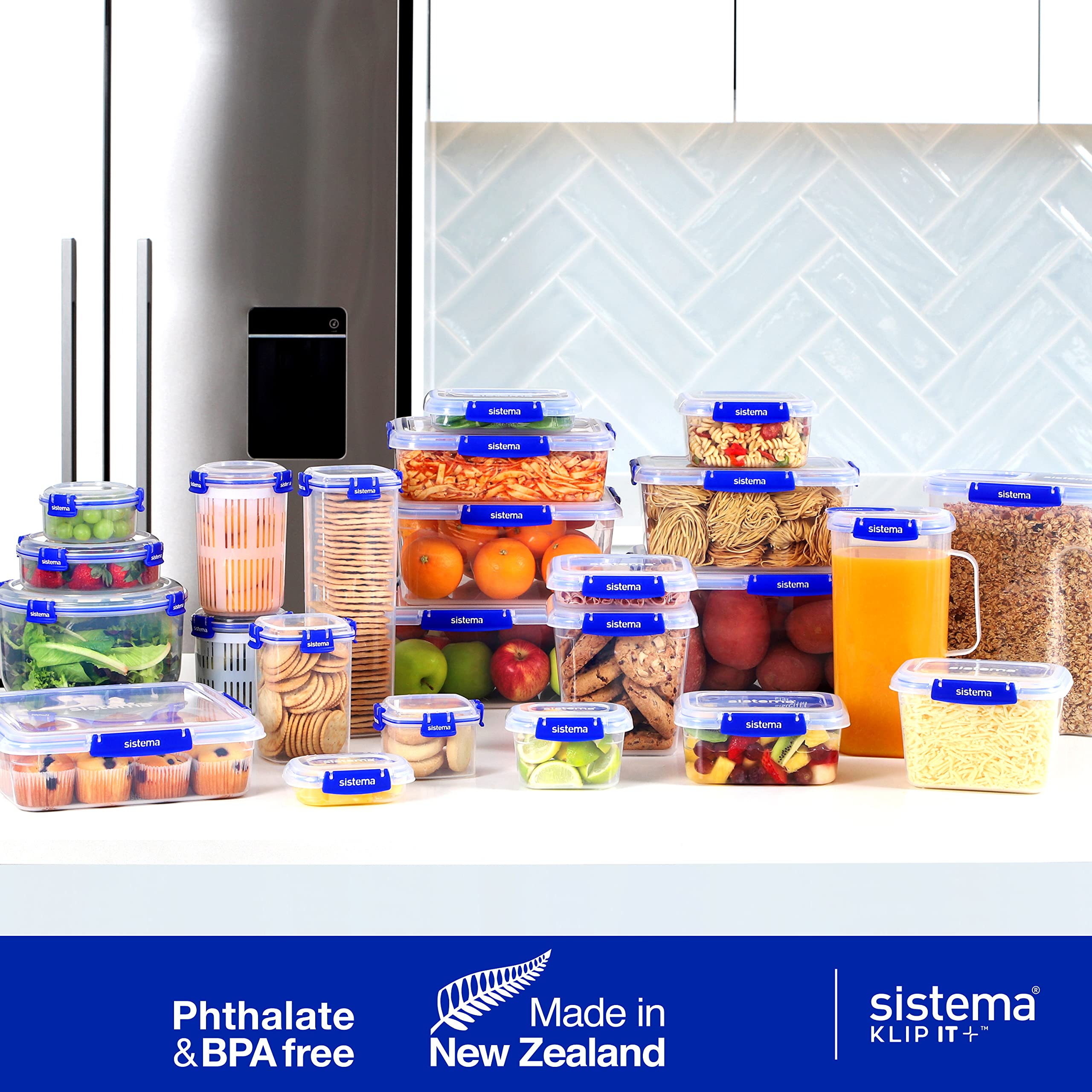 Sistema KLIP IT PLUS Leakproof Food Storage Containers | 2.2 L, 1 L, 400 ml | Airtight & Stackable Meal Prep Containers with Lids | Lunch Boxes & Snack Boxes | BPA-Free | 6 Count