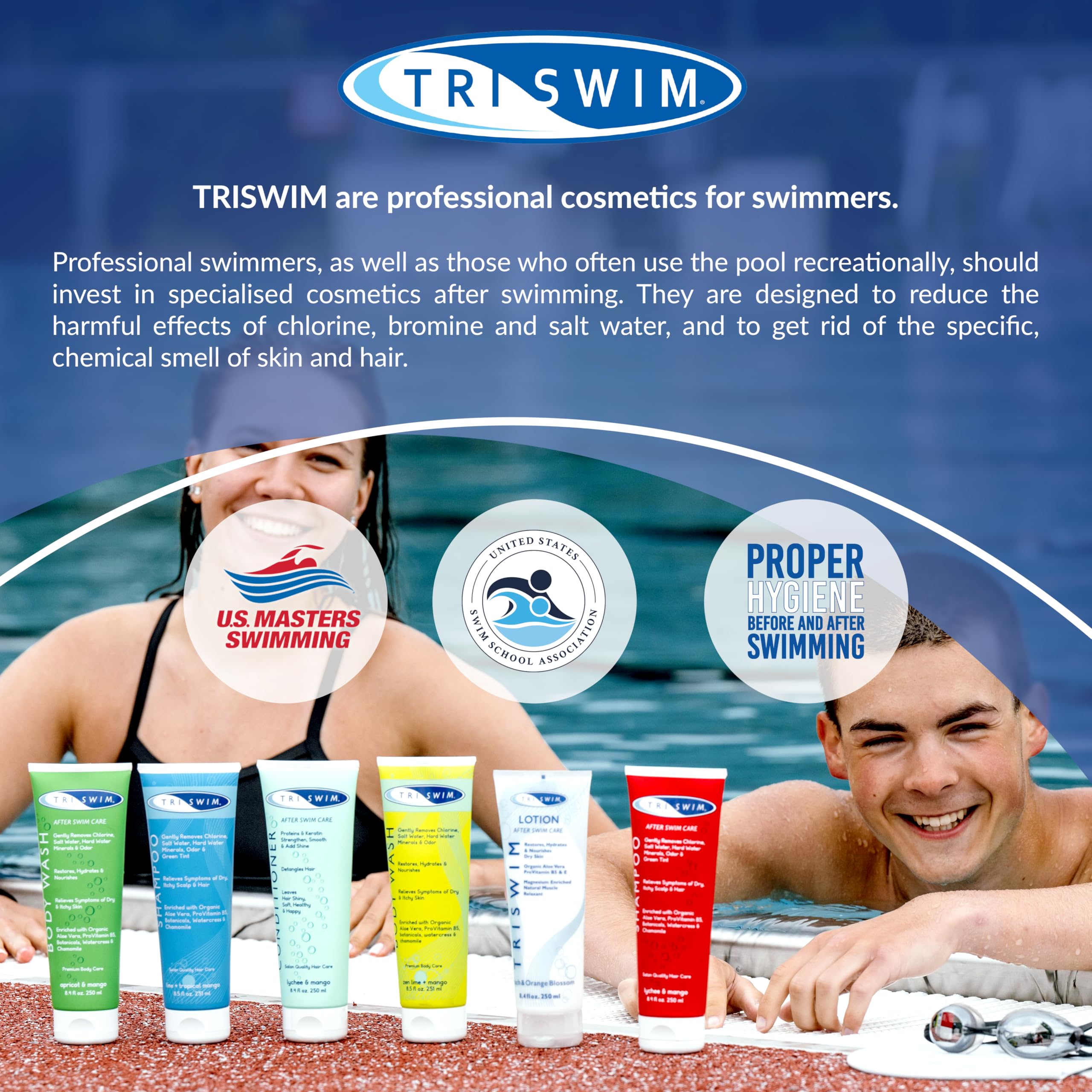 TRISWIM Chlorine Removal Shampoo | After Swim Care | Moisturising Anti-Chlorine Vegan Shampoo For Swimmers | Removes Green Tint | Lime & Mango (251ml)