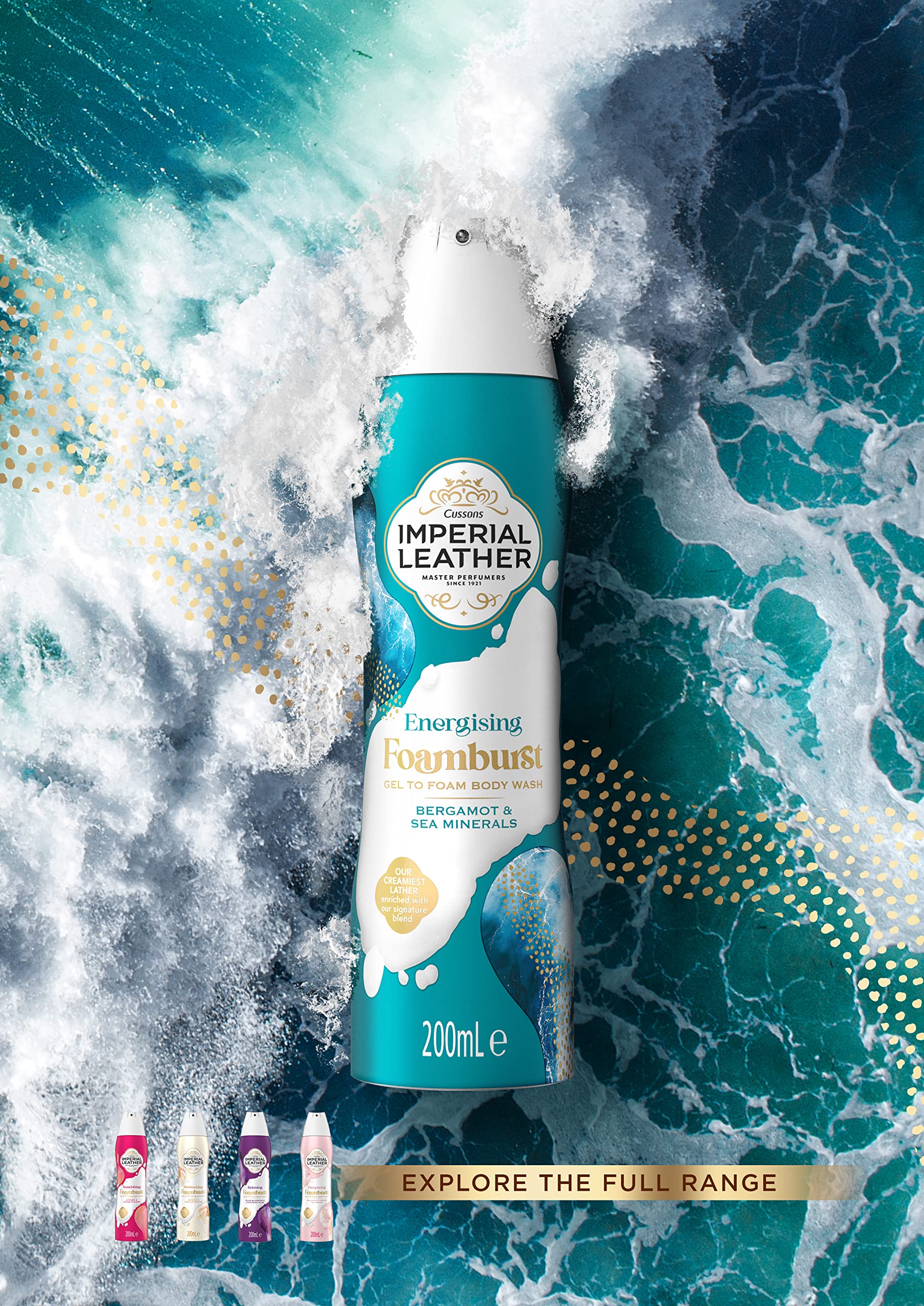 Imperial Leather Foamburst Energising Shower Gel, Bergamot & Sea Minerals Body Wash, Luxurious Foam Lather, Gentle Skin Care, Bulk Buy, Pack of 6 x 200ml