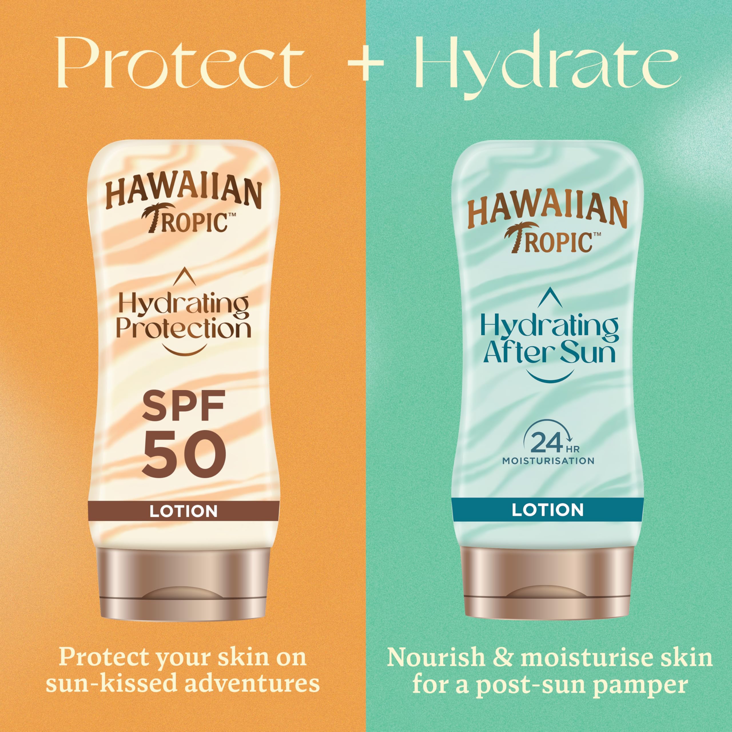 Hawaiian Tropic Hydrating Protection Sunscreen SPF 50 UVA Plus UVB Protection, 180 ml, 12-Hour Moisturisation with Cocoa & Shea Butter, Water Resistant, Vegan