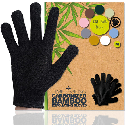 Temple Spring Exfoliating Glove, Carbonized Rayon Bamboo Exfoliating Body Scrubber, Loofah Washcloth, Exfoliate Loofa Shower Scrubber, Body Exfoliator Scrub, Shower Loofah Bath Sponge - Black