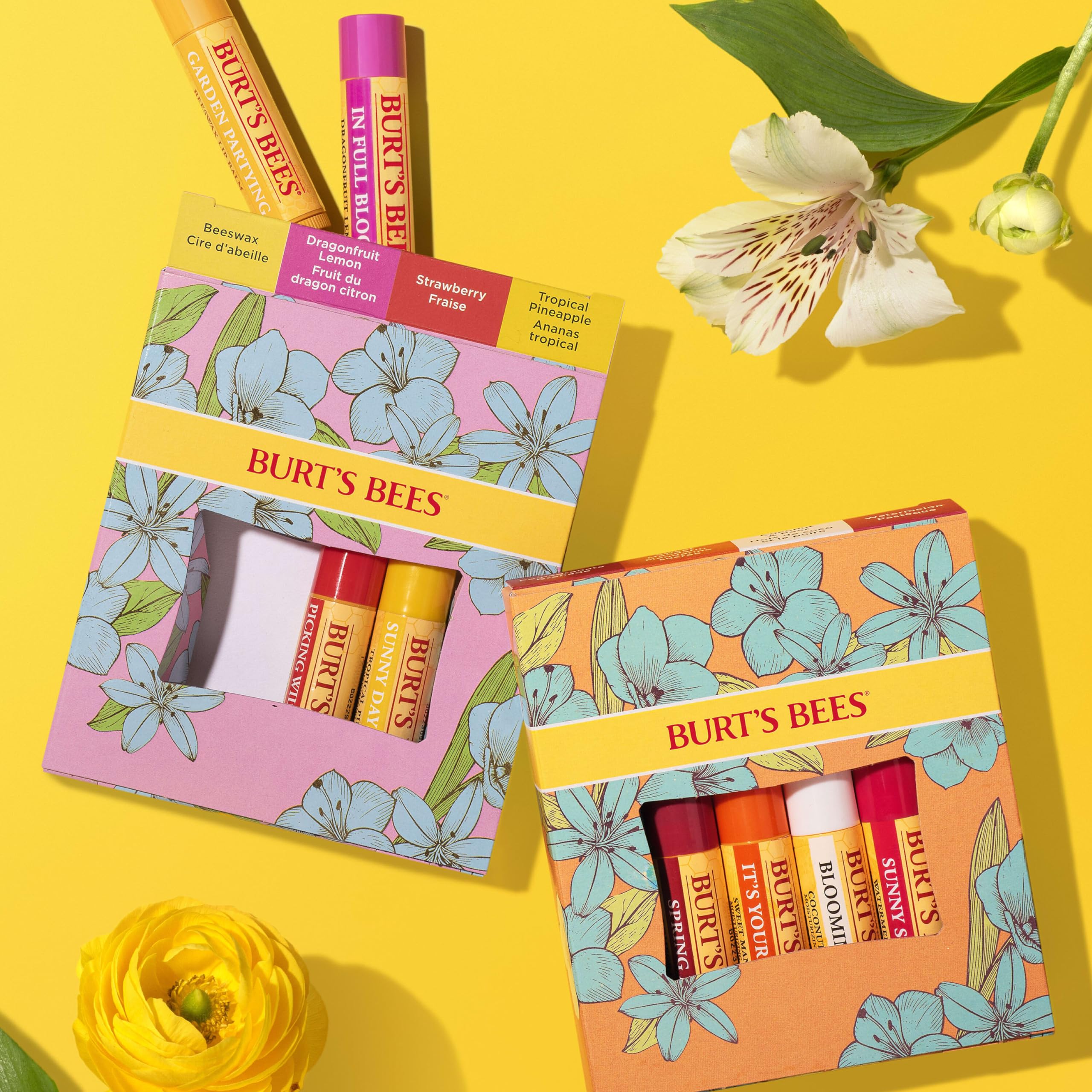 Burt's Bees Lip Balm - Just Picked Gifts Set with Pomegranate, Watermelon, Sweet Mandarin, Coconut and Pear Natural Lip Treatment Tubes, 4, 0.15 oz.