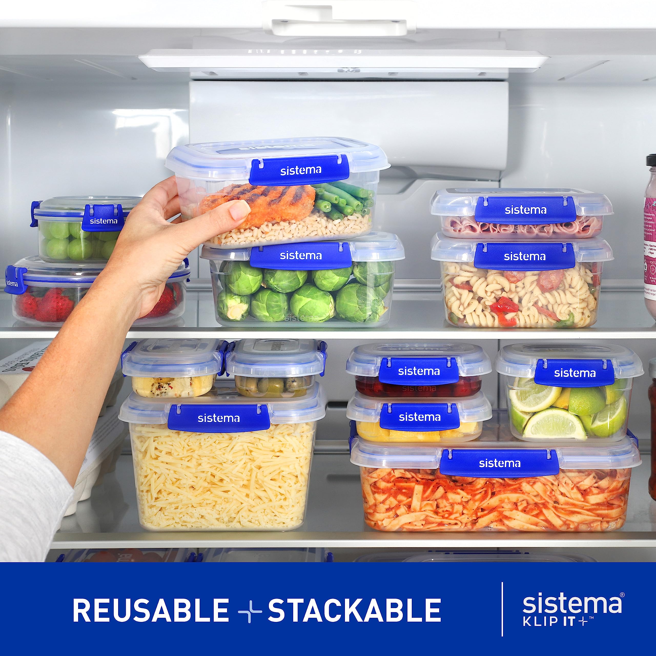 Sistema KLIP IT PLUS Leakproof Food Storage Containers | 2.2 L, 1 L, 400 ml | Airtight & Stackable Meal Prep Containers with Lids | Lunch Boxes & Snack Boxes | BPA-Free | 6 Count