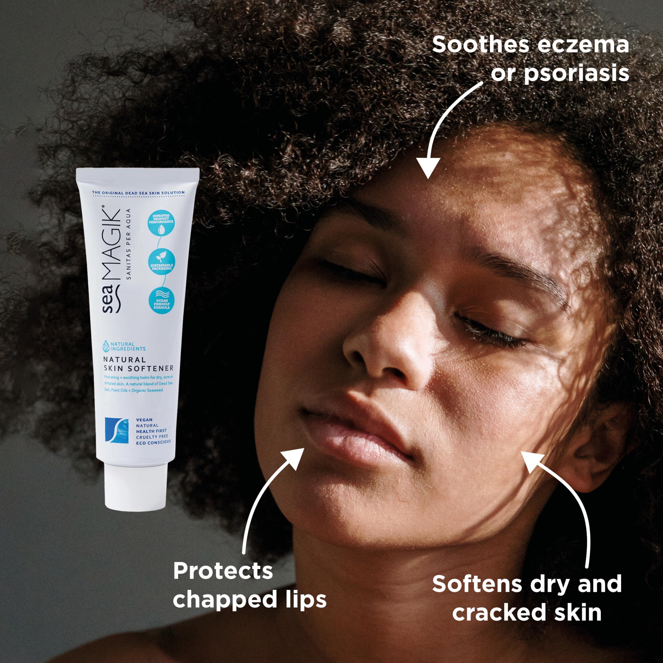 Sea Magik - Face and Body Moisturiser for Dry Skin, Itch Relief Cream, Natural Lotion for Eczema and Psoriasis, Hydrating Dead Sea Salt, Vegan, Cruelty Free (75ml)